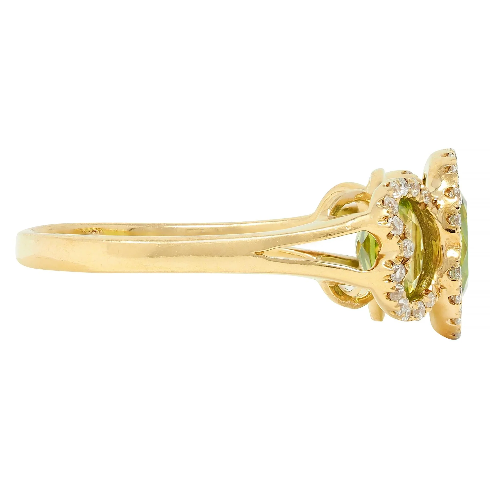 Contemporary 3.12 CTW Peridot Diamond 18 Karat Yellow Gold Tri-Halo Ring - Image 3