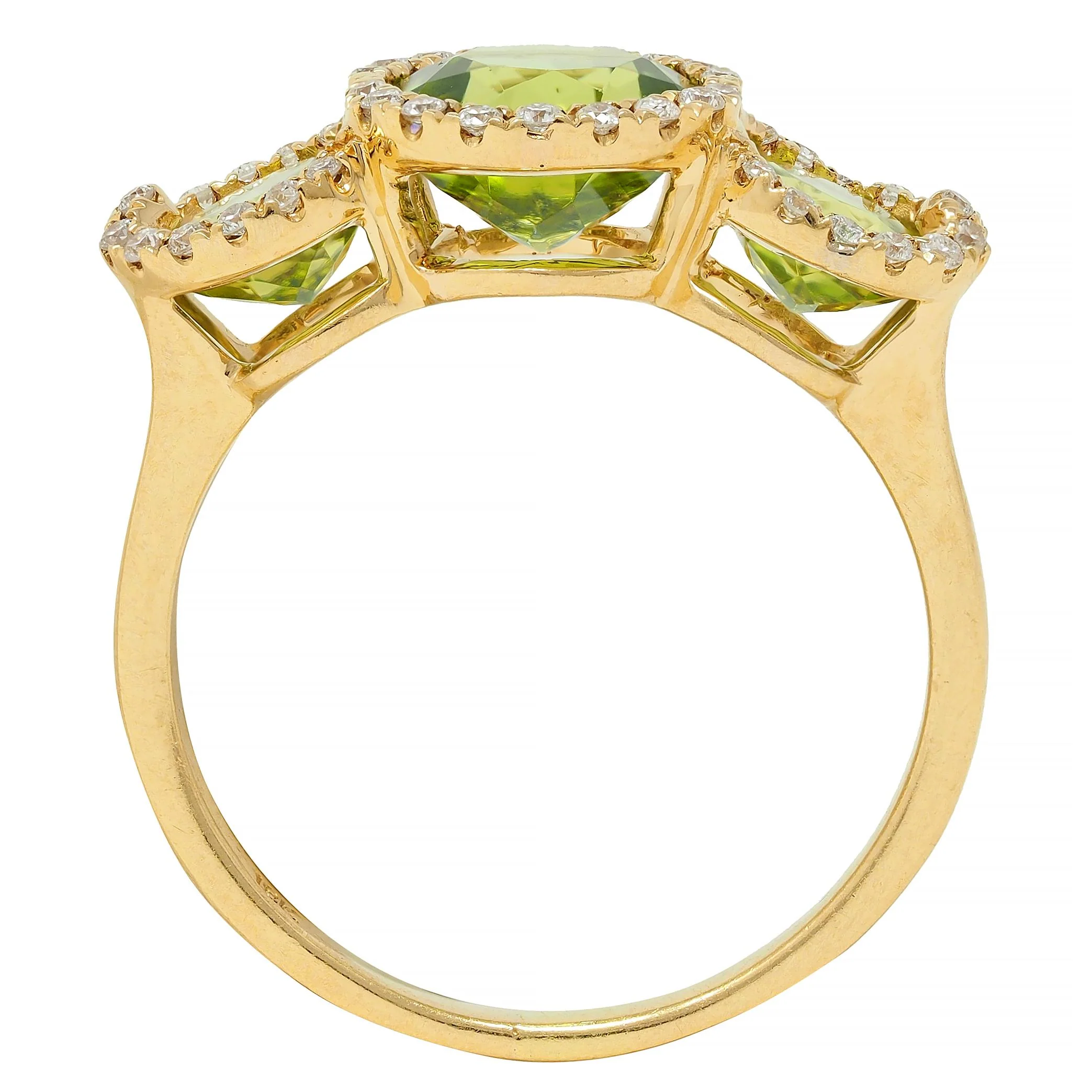 Contemporary 3.12 CTW Peridot Diamond 18 Karat Yellow Gold Tri-Halo Ring - Image 9
