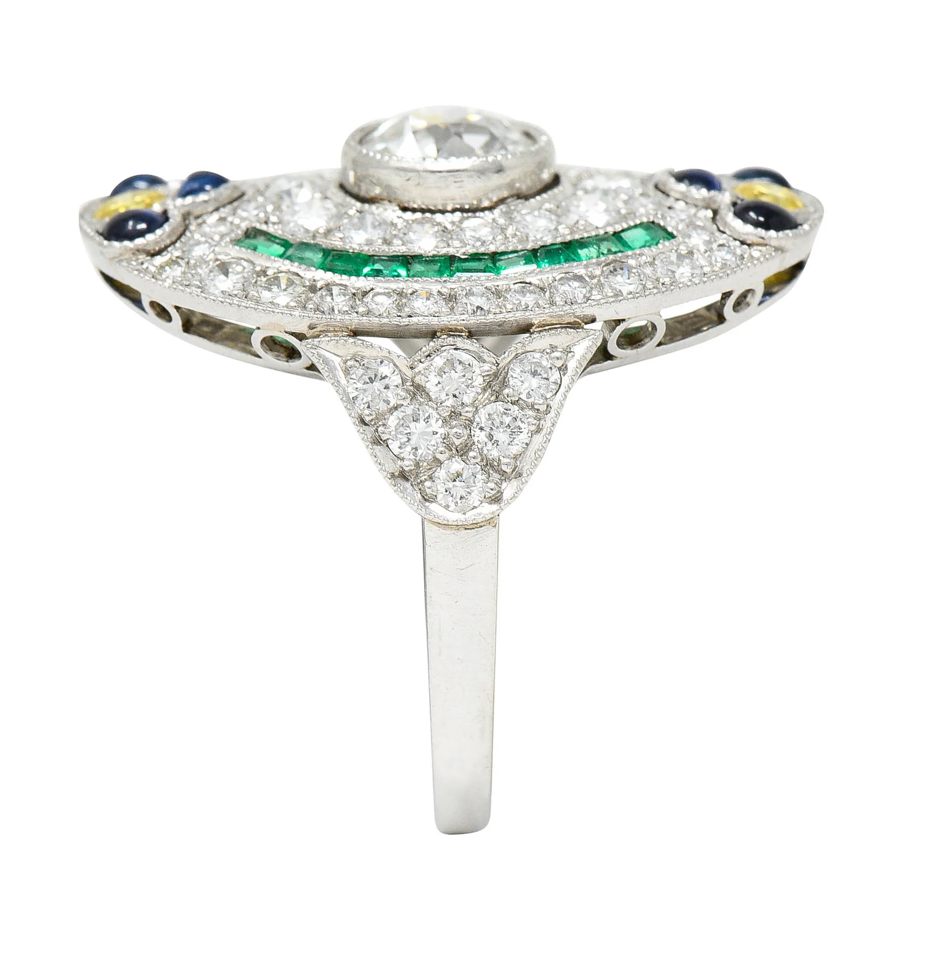 Contemporary 3.15 CTW Diamond & Fancy Diamond Emerald Sapphire Platinum Dinner Ring - Image 11