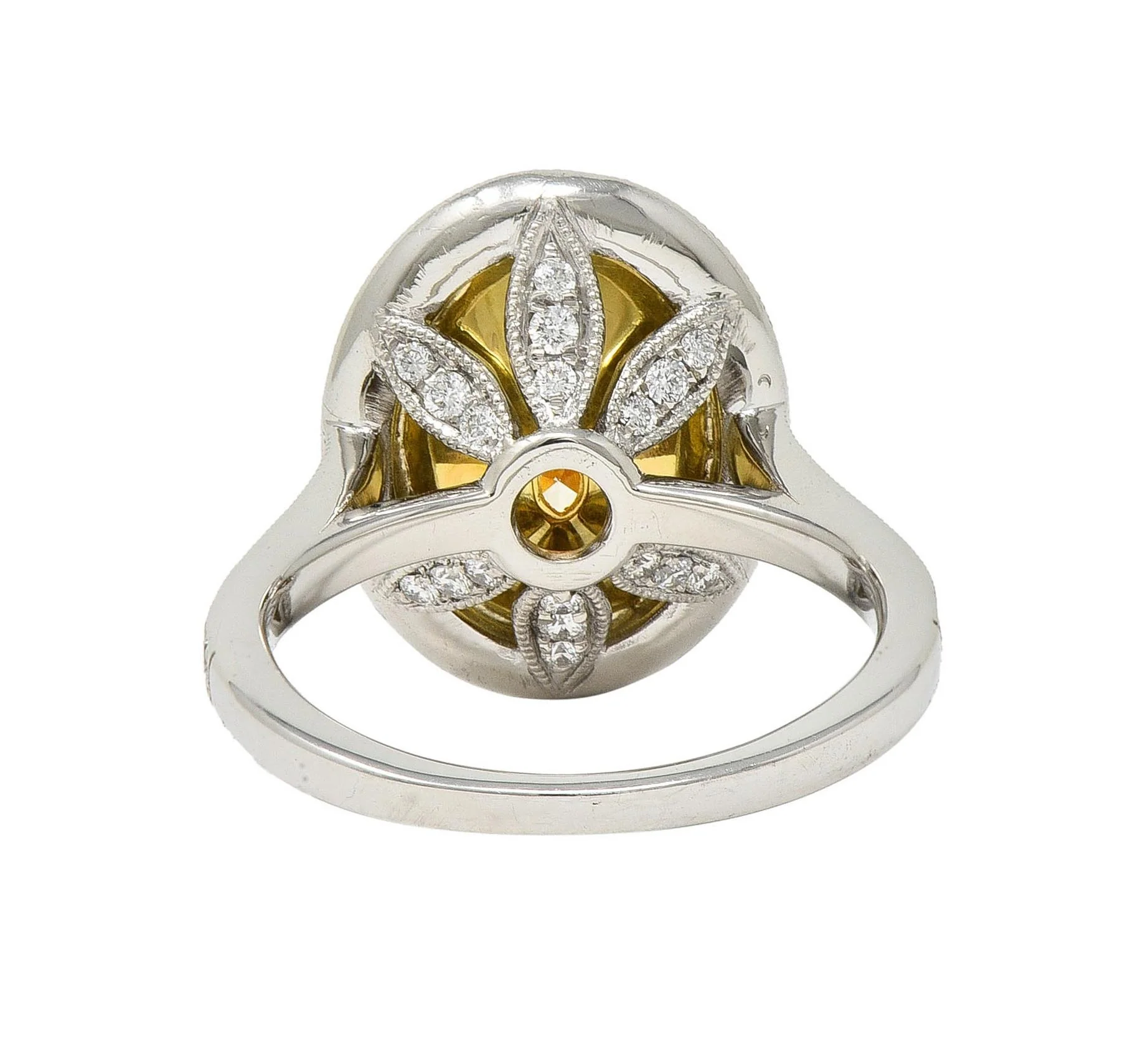 Contemporary 3.17 CTW Yellow Diamond Platinum 18 Karat Gold Halo Engagement Ring GIA - Image 5