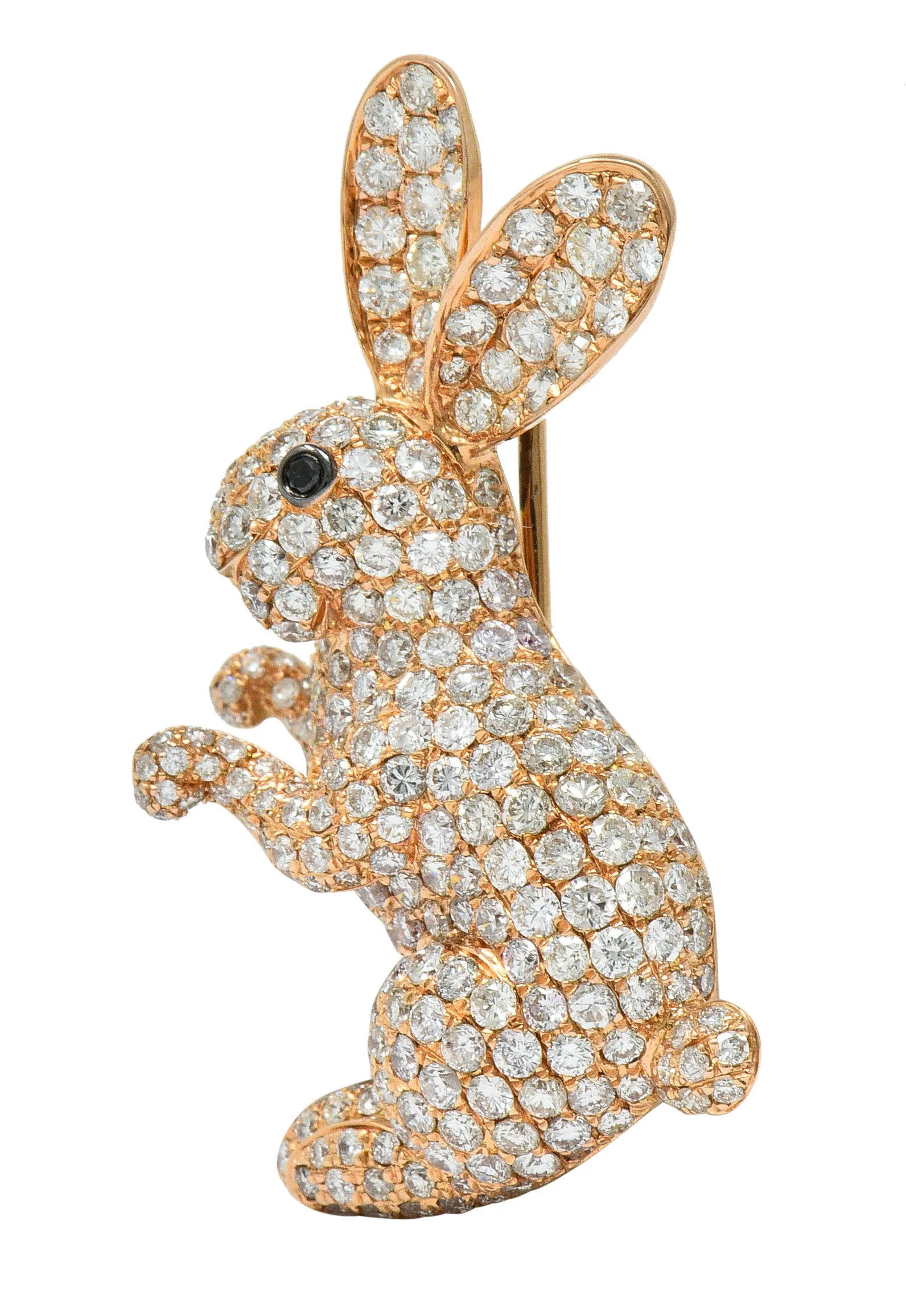 Contemporary 3.35 CTW Pave Diamond 18 Karat Rose Gold Bunny Rabbit Brooch - Image 4