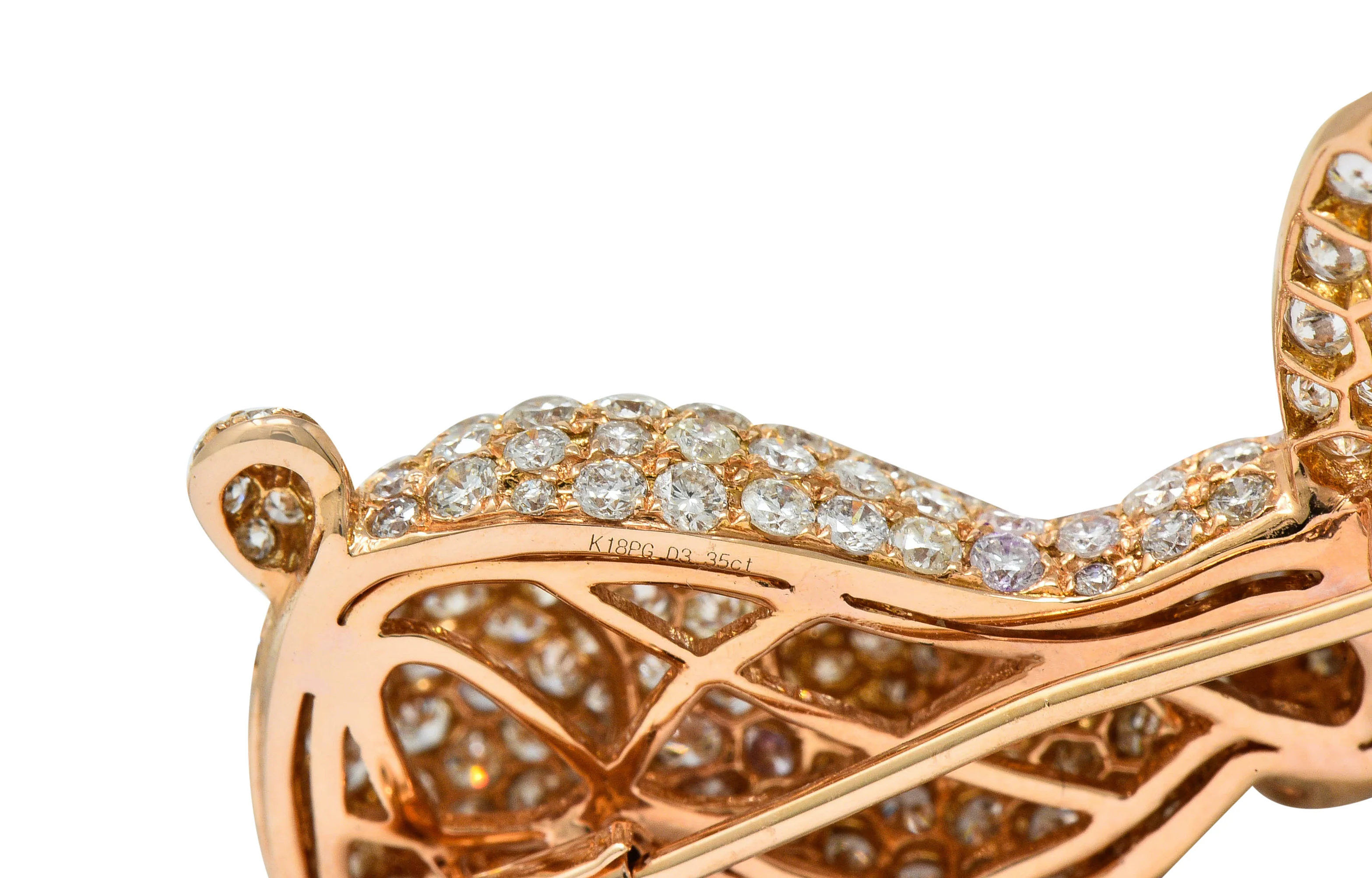 Contemporary 3.35 CTW Pave Diamond 18 Karat Rose Gold Bunny Rabbit Brooch - Image 5