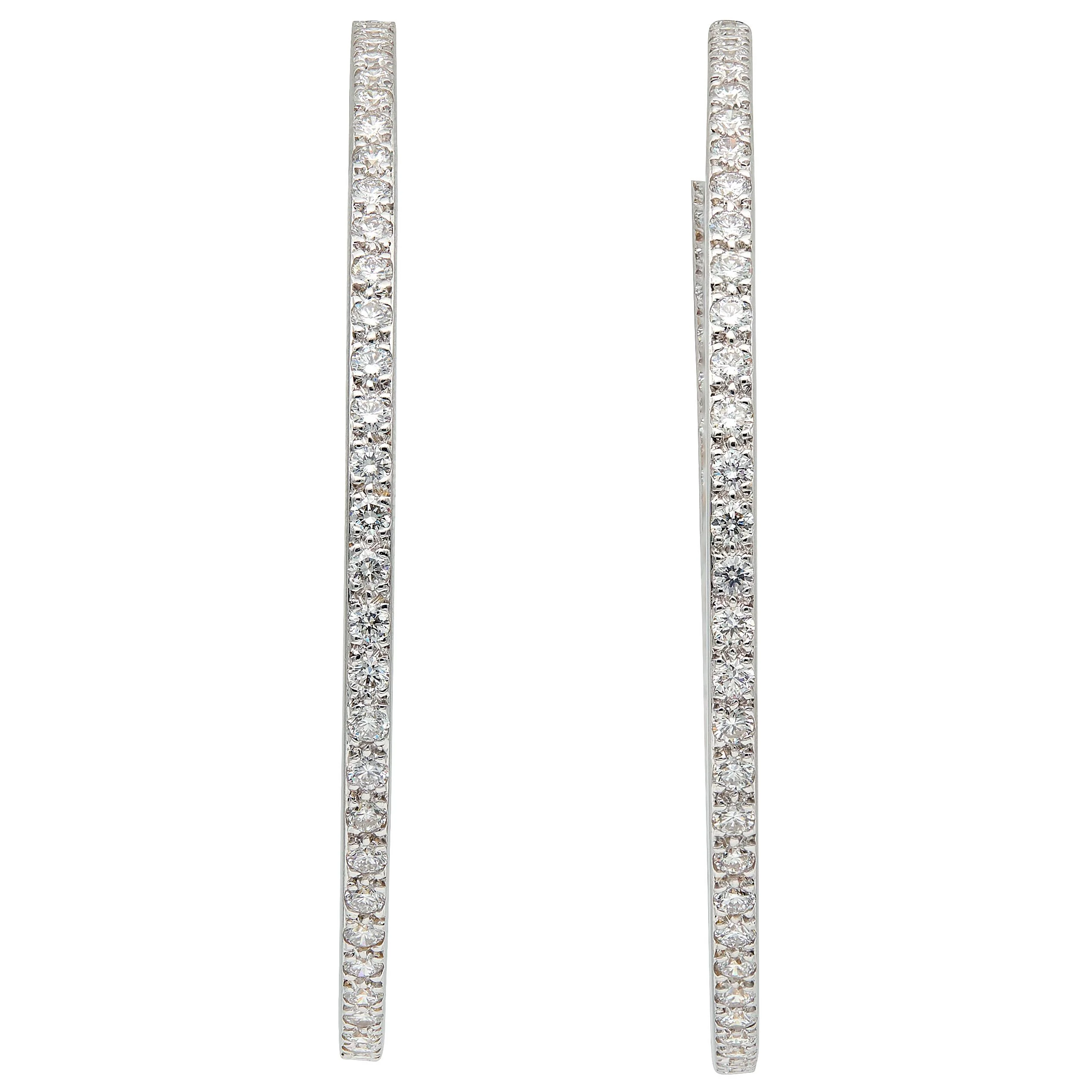 Contemporary 3.60 CTW Diamond 18 Karat White Gold Inside-Oustide Hoop Earrings - Image 3