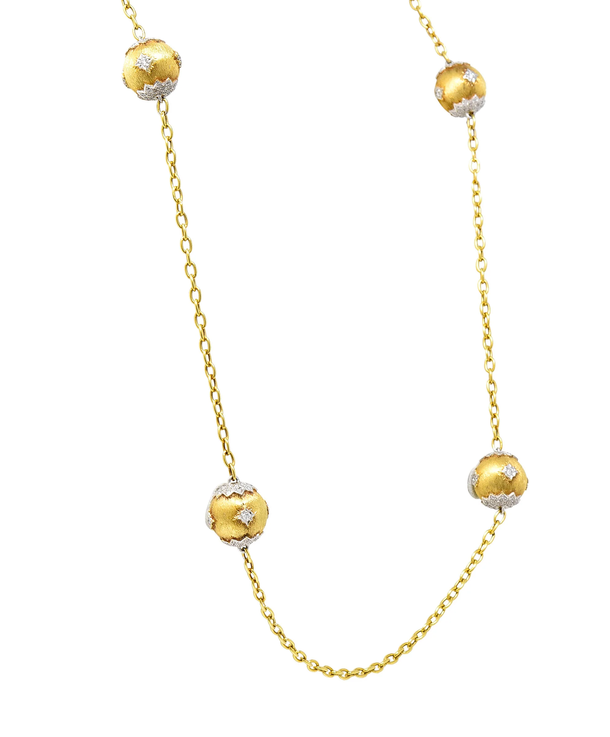 Contemporary 3.60 CTW Diamond Platinum 18 Karat Yellow Gold Lacey Sphere Station Chain Necklace - Image 3