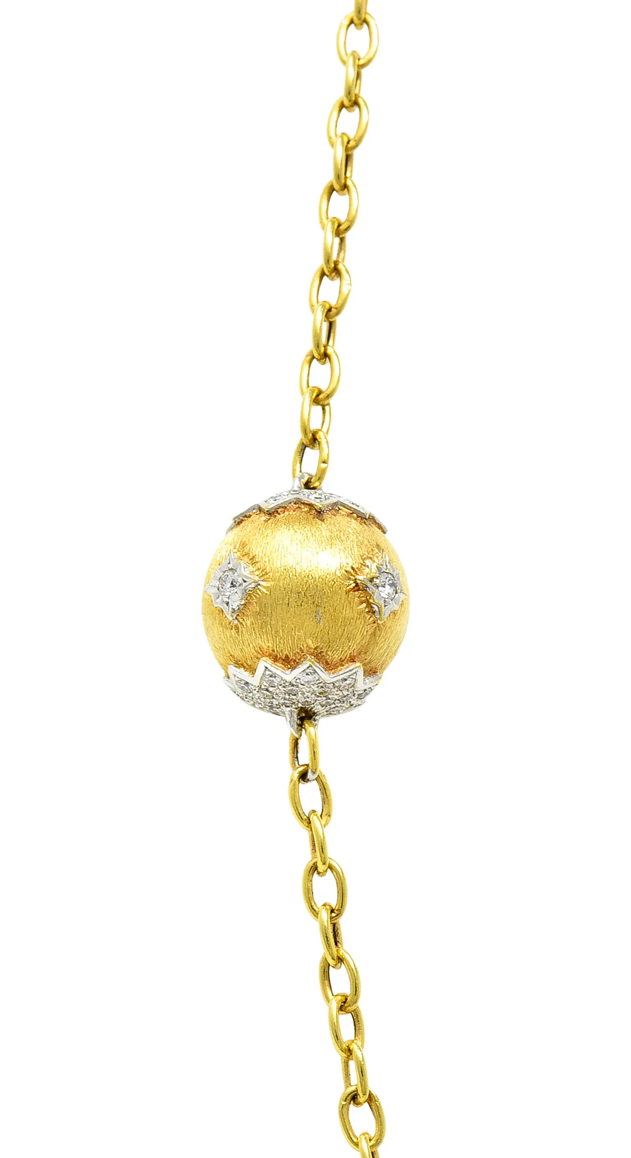 Contemporary 3.60 CTW Diamond Platinum 18 Karat Yellow Gold Lacey Sphere Station Chain Necklace - Image 7