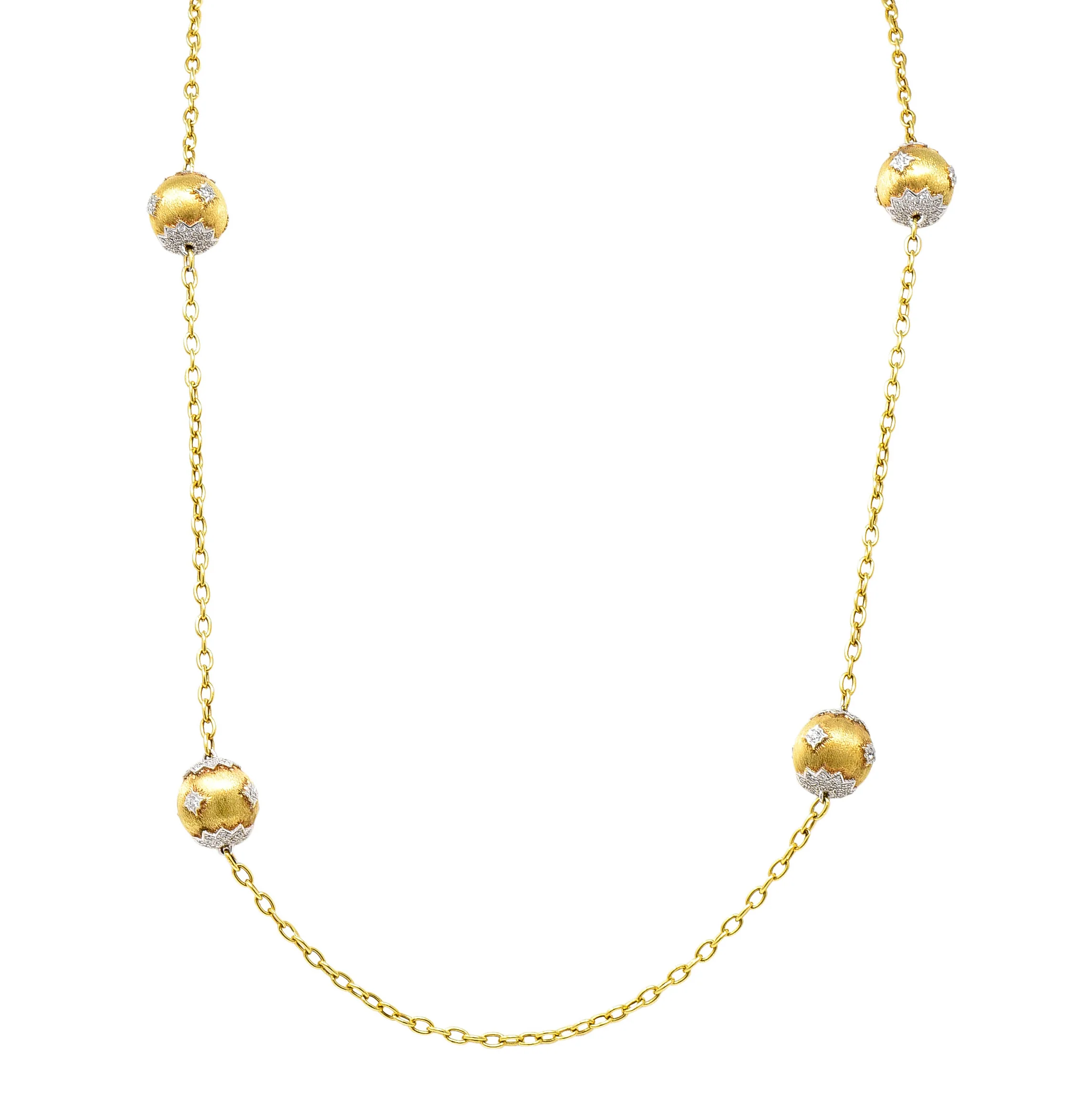 Contemporary 3.60 CTW Diamond Platinum 18 Karat Yellow Gold Lacey Sphere Station Chain Necklace - Image 8