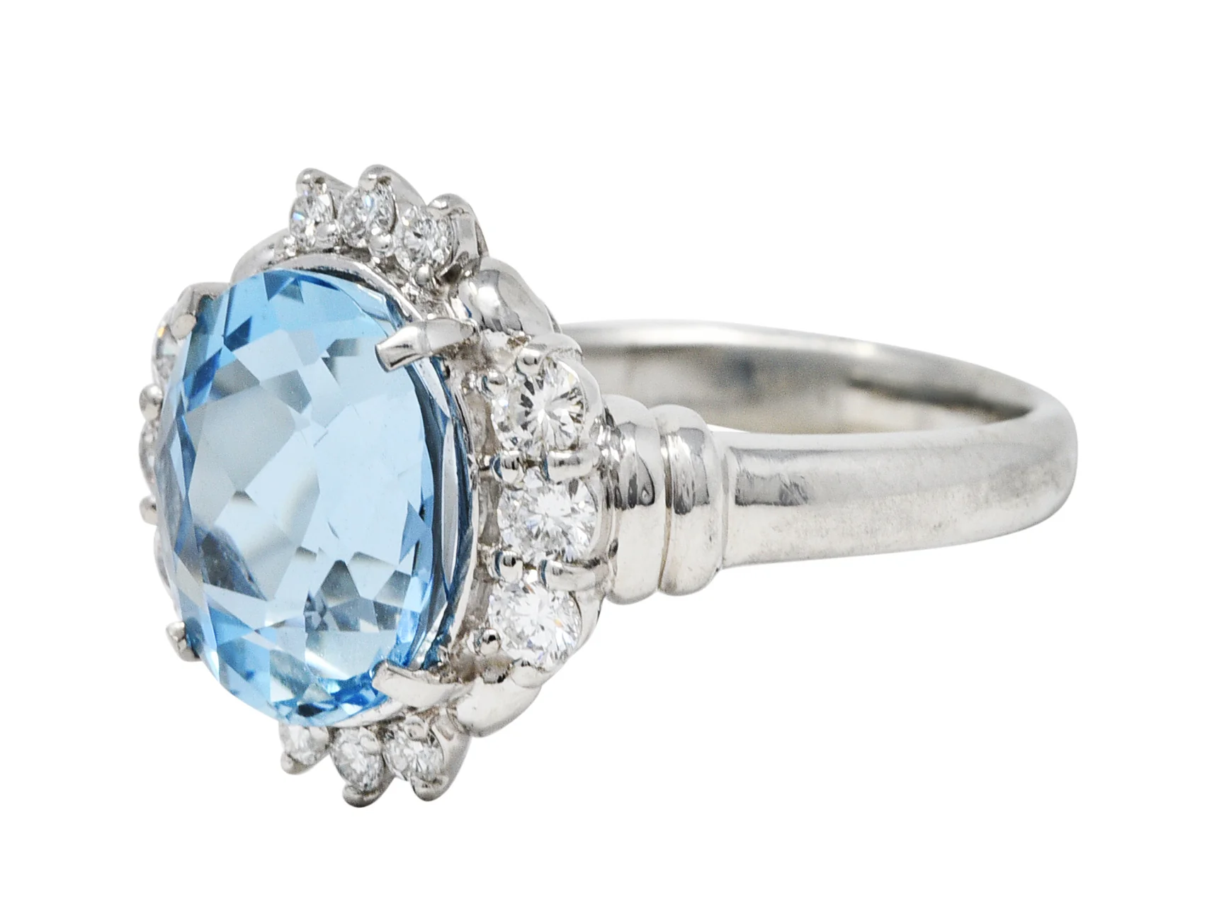 Contemporary 3.70 CTW Aquamarine Diamond Platinum Cluster Ring - Image 6