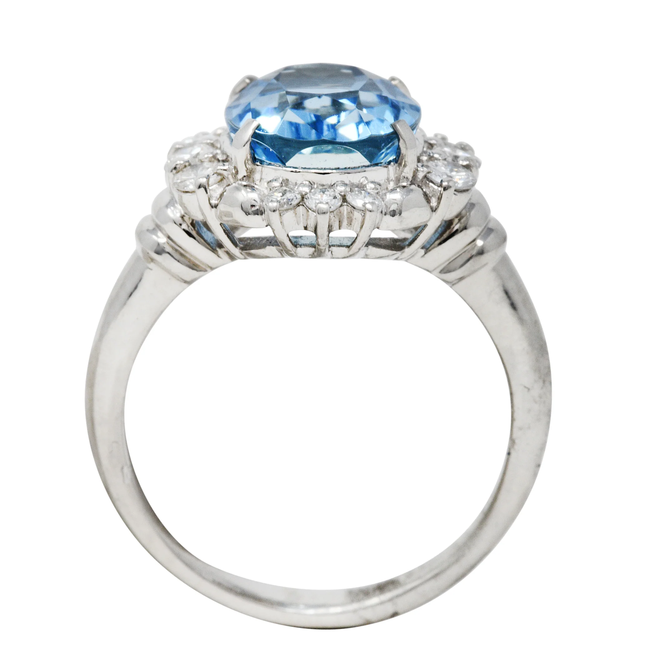 Contemporary 3.70 CTW Aquamarine Diamond Platinum Cluster Ring - Image 9