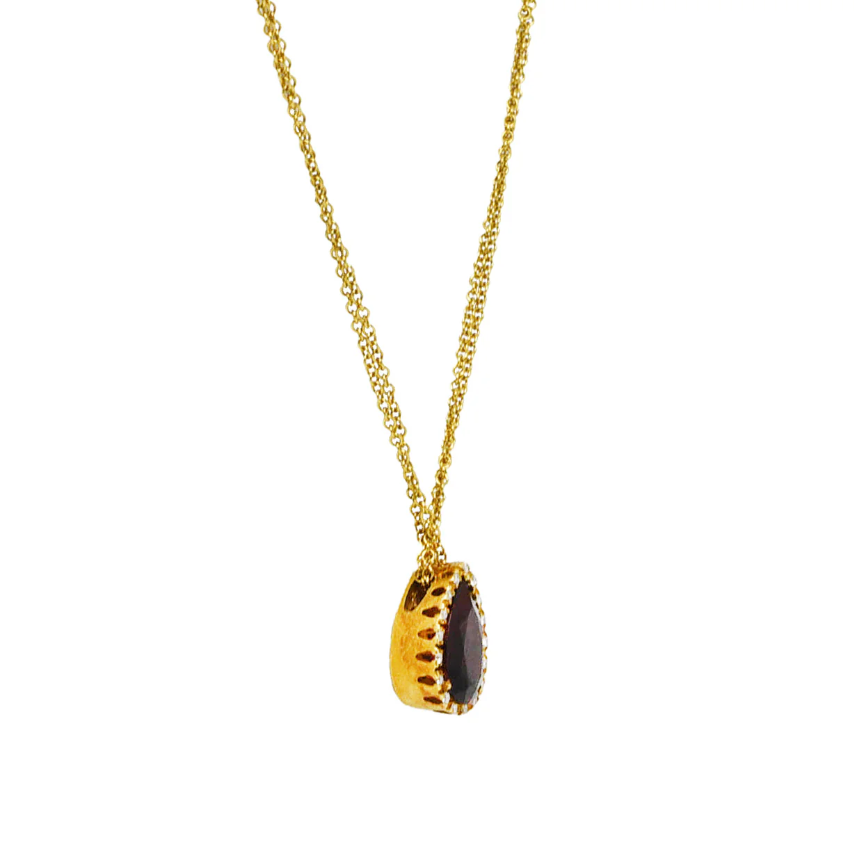 Contemporary 3.74 CTW Pear Cut Garnet Diamond 18 Karat Yellow Gold Teardrop Pendant Necklace - Image 10