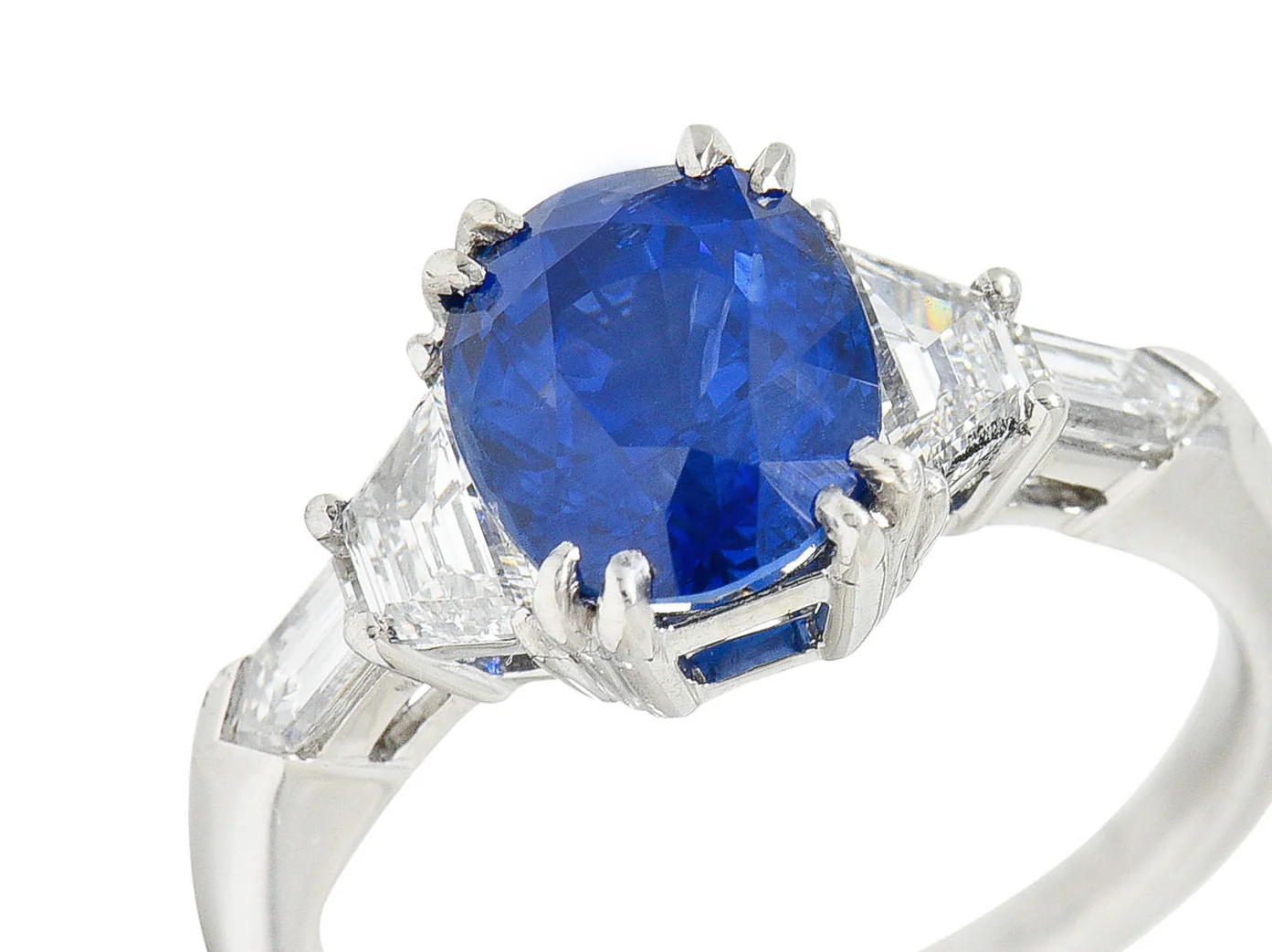 Contemporary 3.98 CTW Diamond Sapphire Platinum Gemstone Ring - Image 10