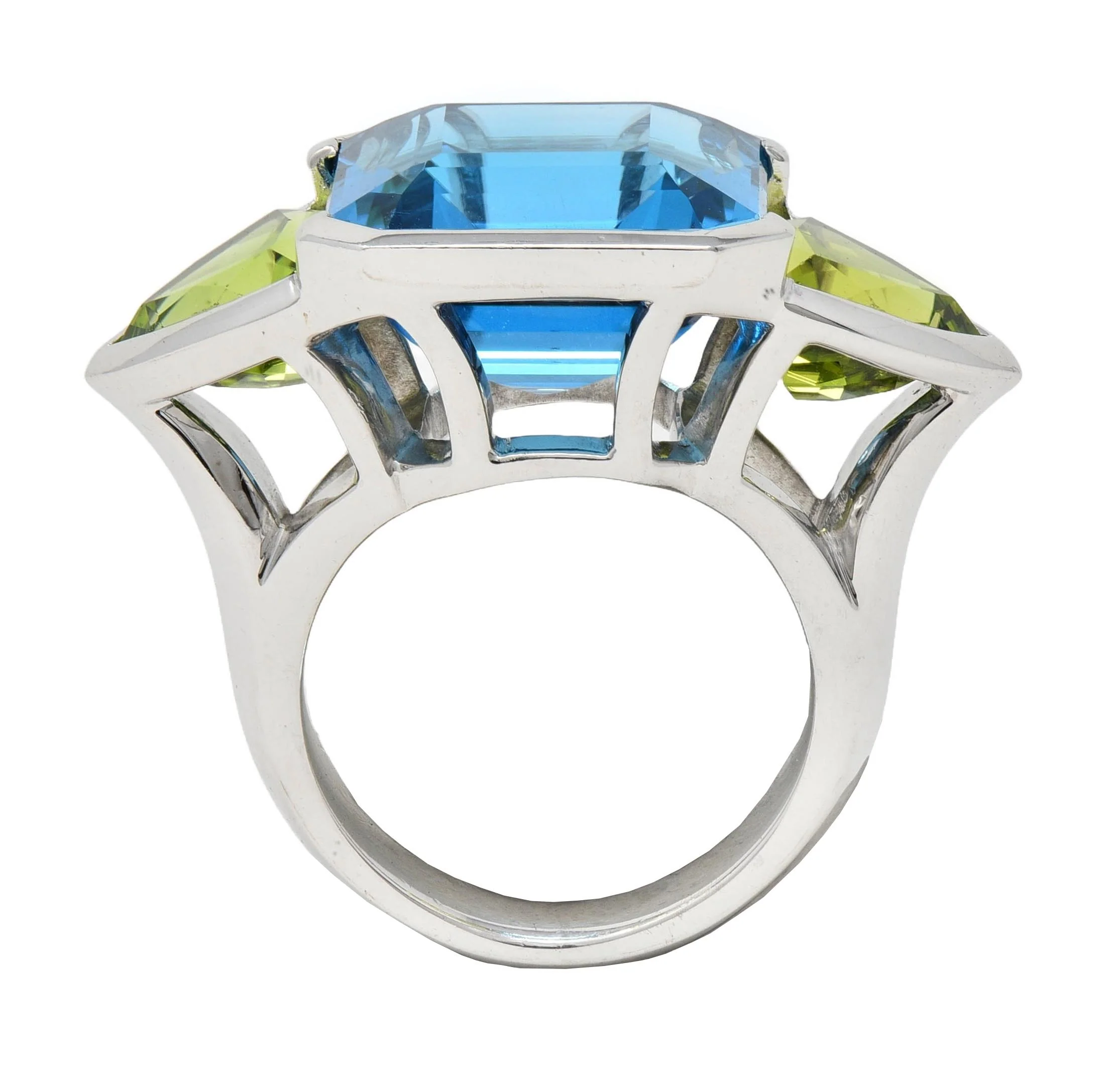 Contemporary 33.58 CTW Topaz Peridot 18 Karat White Gold Three Stone Ring - Image 3