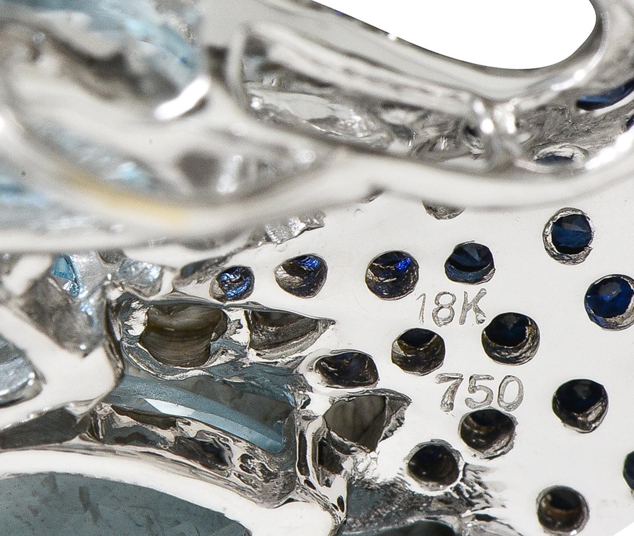 Contemporary 38.90 CTW Sapphire Aquamarine Diamond 18 Karat White Gold Swan Brooch - Image 6