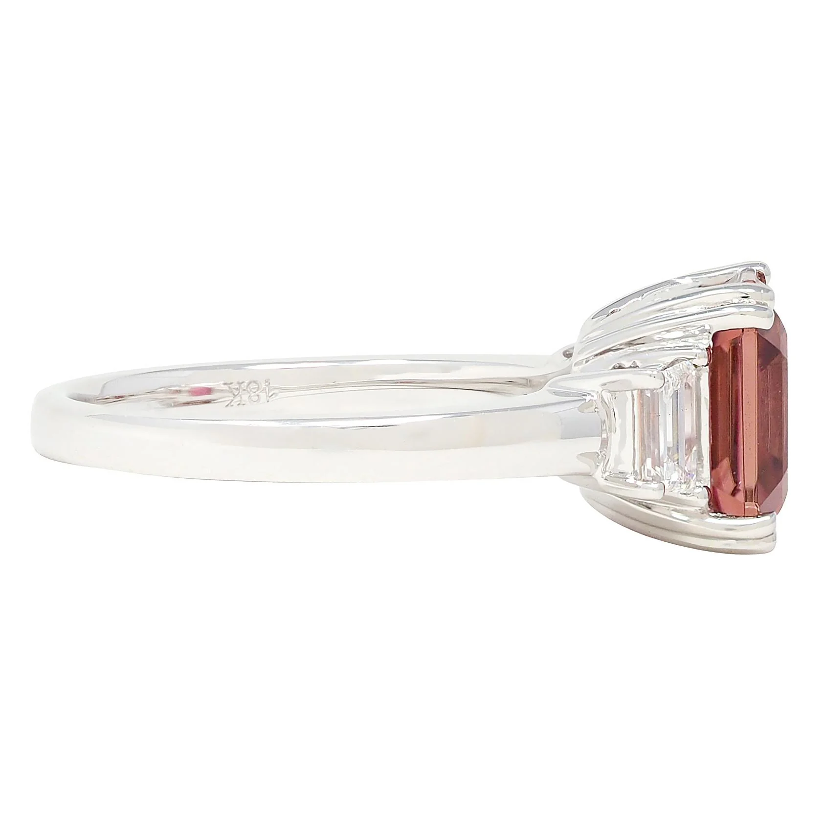 Contemporary 4.08 CTW Tourmaline Diamond 18 Karat White Gold Three Stone Ring - Image 2