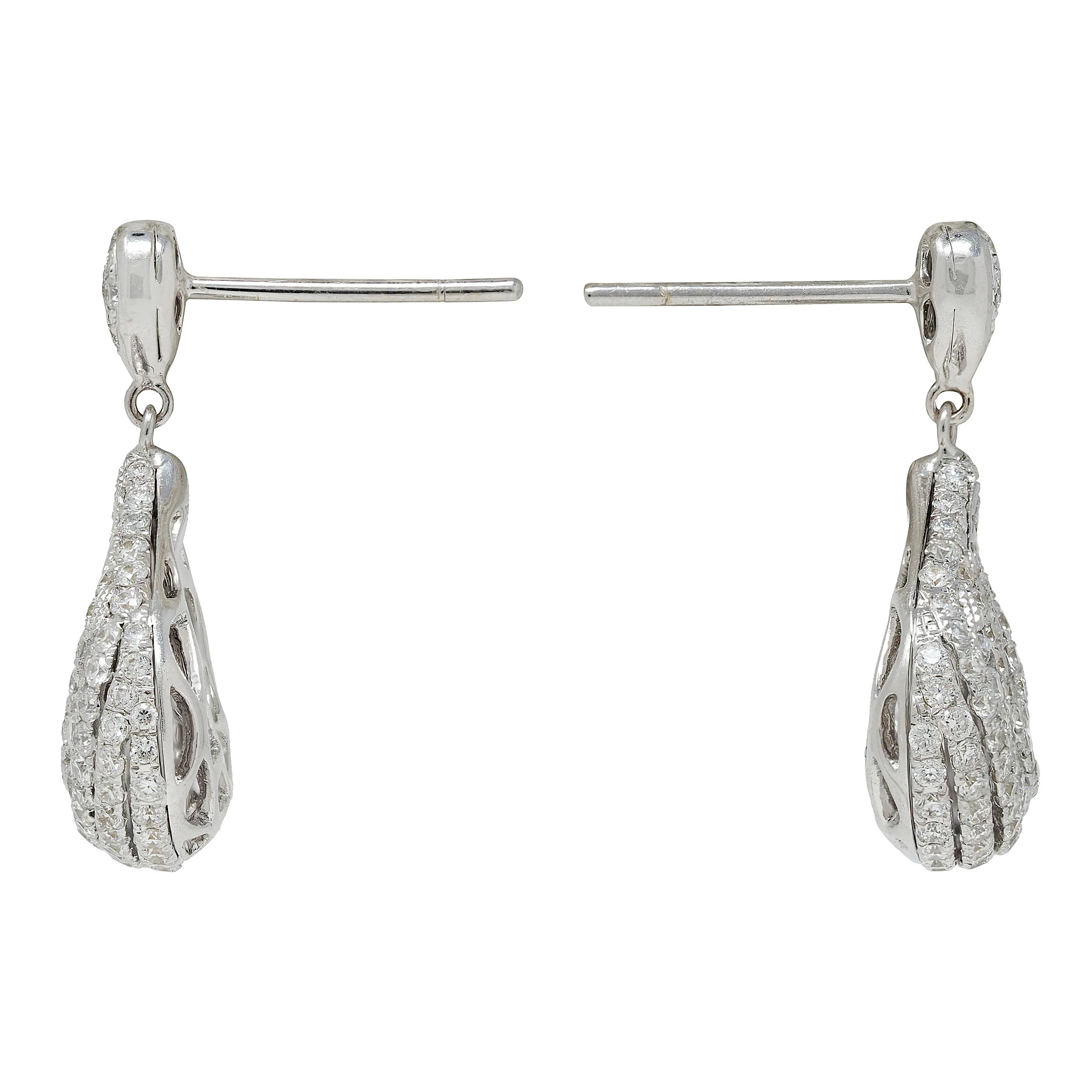 Contemporary 4.20 CTW Diamond 18 Karat Gold Sweeping Drop Earrings - Image 5