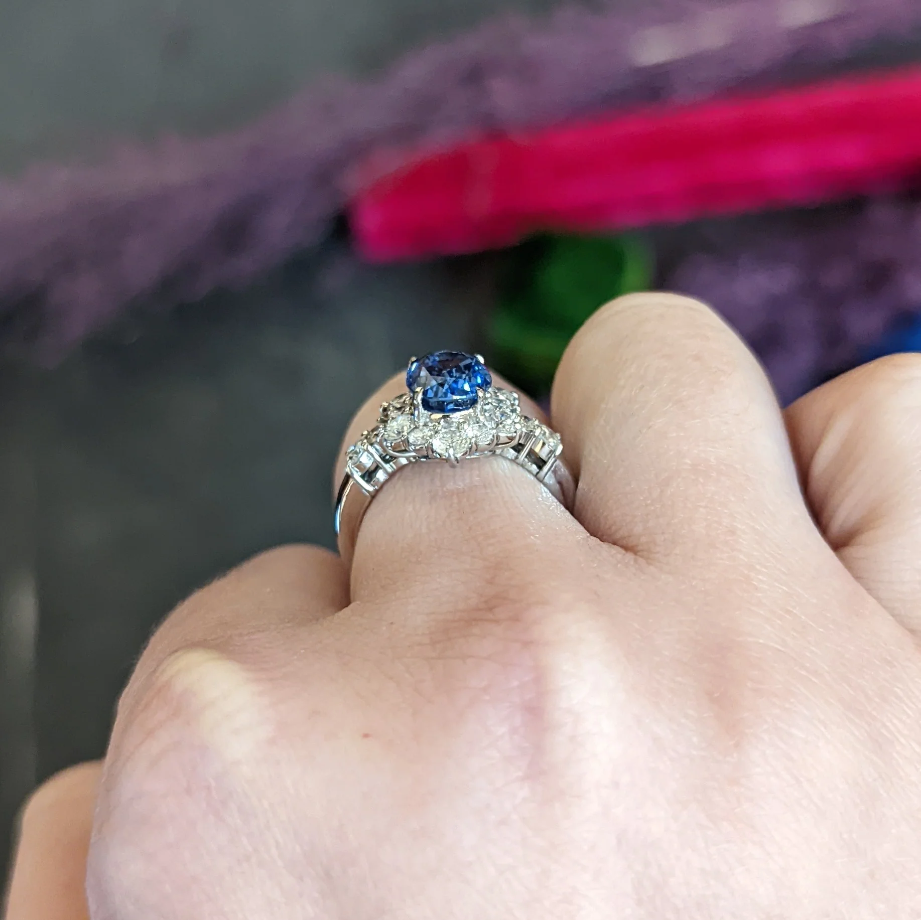 Contemporary 4.36 CTW Sapphire Diamond Platinum Cluster Ring - Image 13