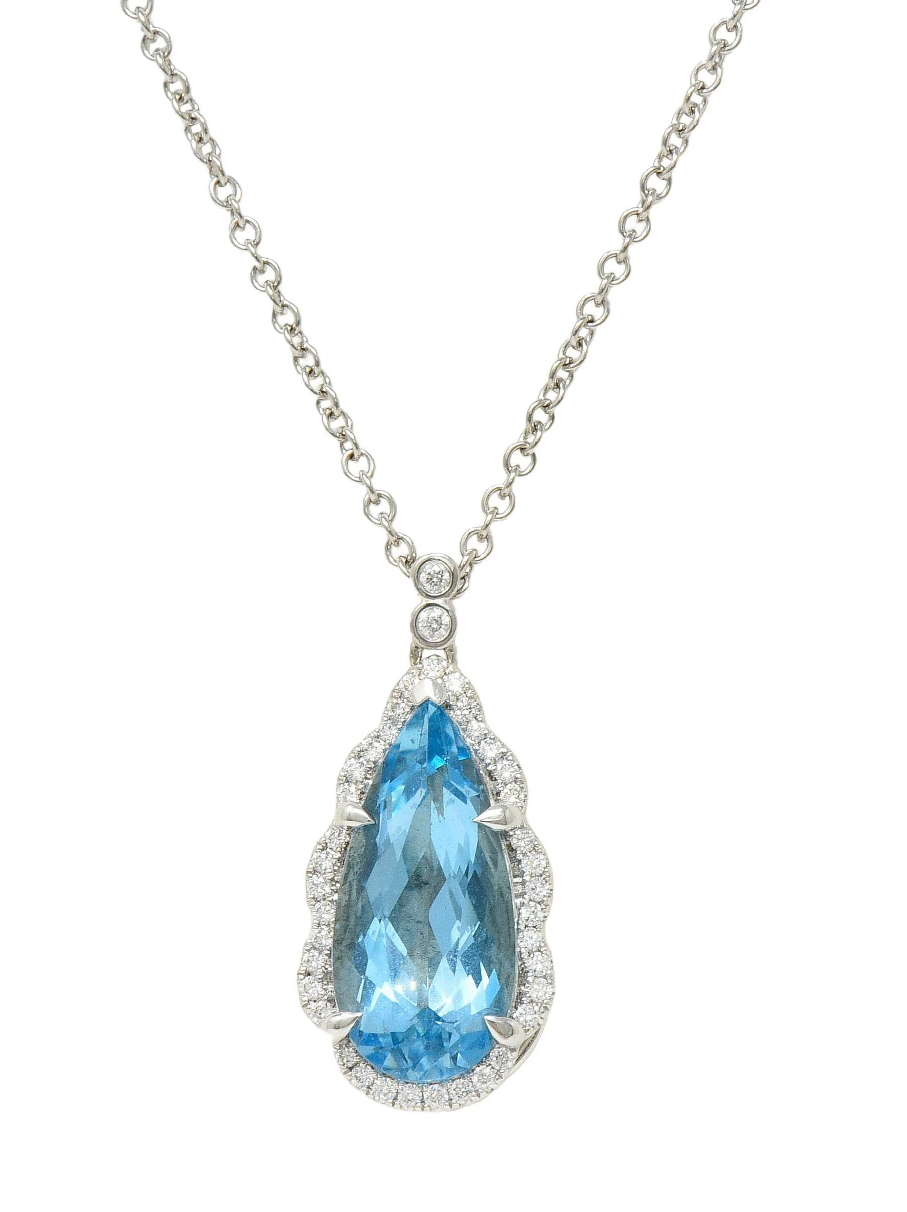 Contemporary 4.42 CTW Aquamarine Diamond 14 Karat White Gold Pendant Necklace