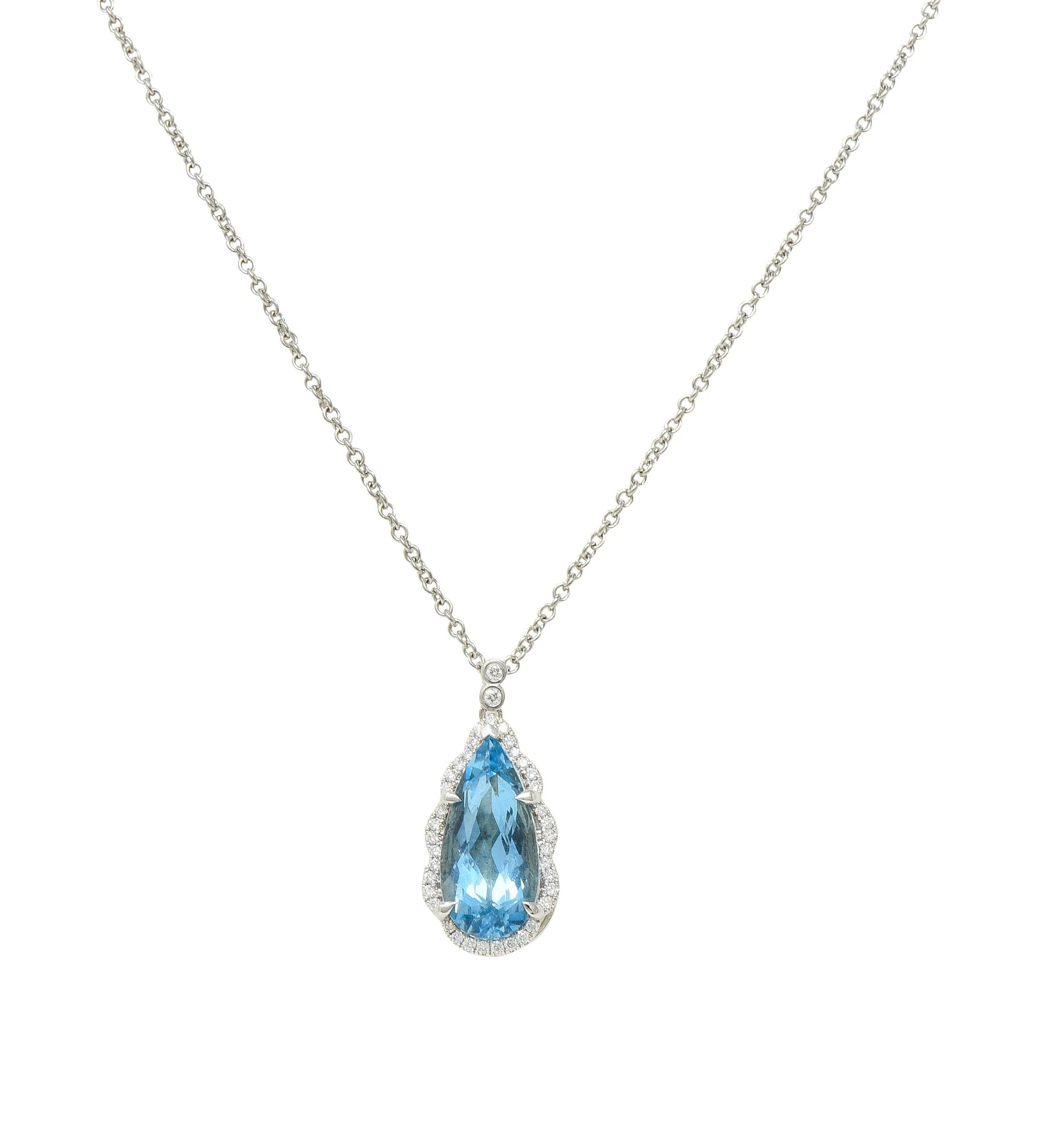 Contemporary 4.42 CTW Aquamarine Diamond 14 Karat White Gold Pendant Necklace - Image 13