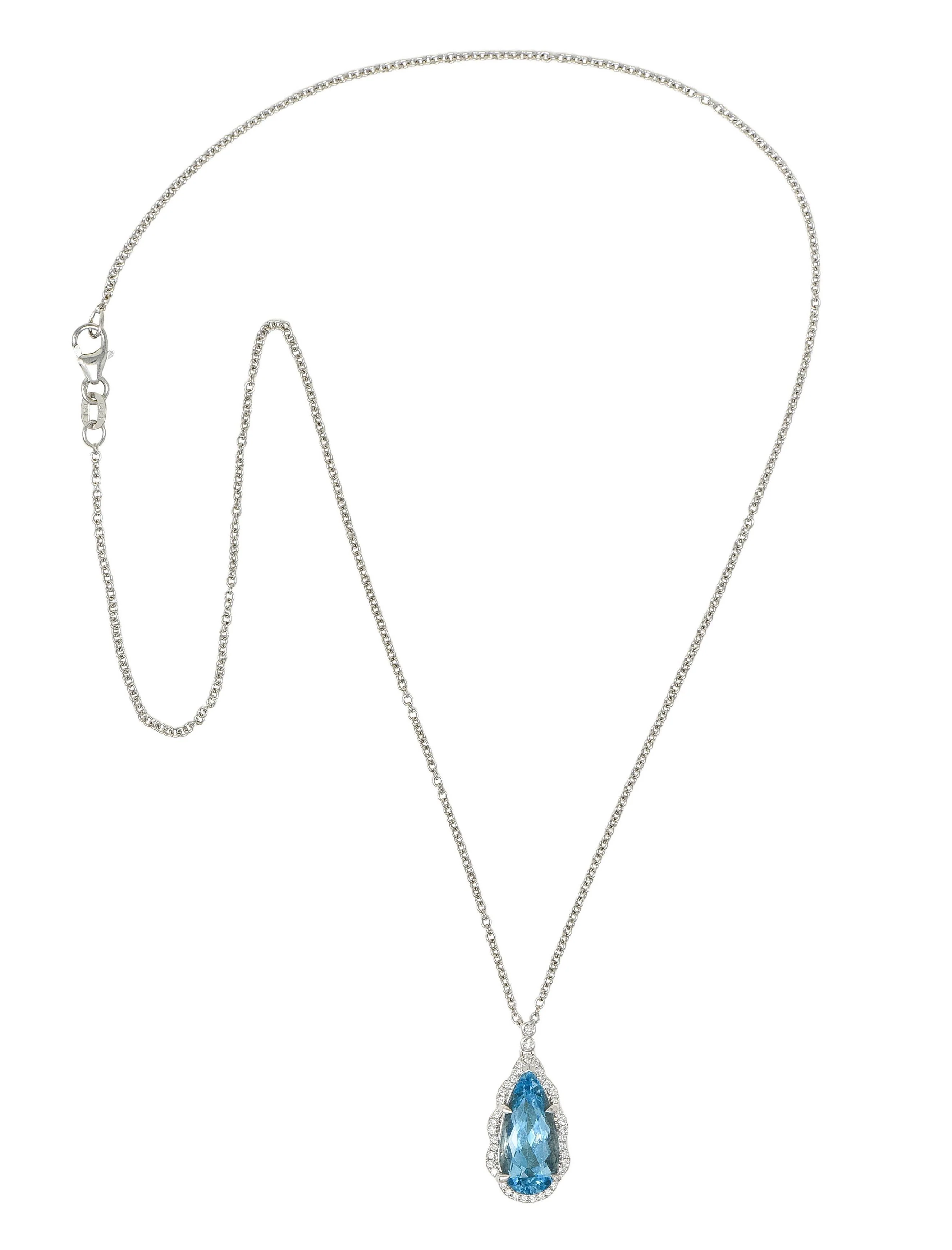 Contemporary 4.42 CTW Aquamarine Diamond 14 Karat White Gold Pendant Necklace - Image 3