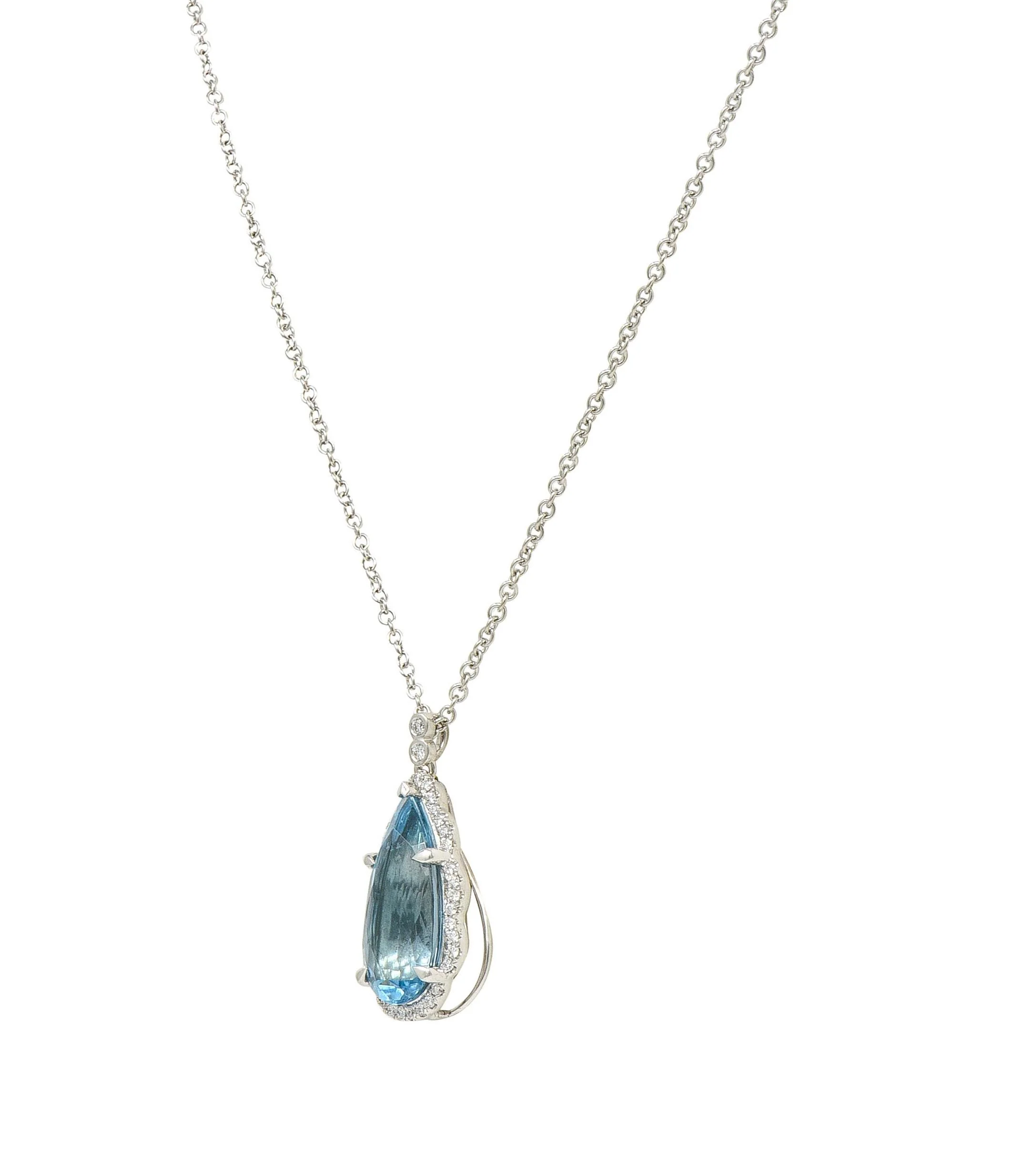 Contemporary 4.42 CTW Aquamarine Diamond 14 Karat White Gold Pendant Necklace - Image 4