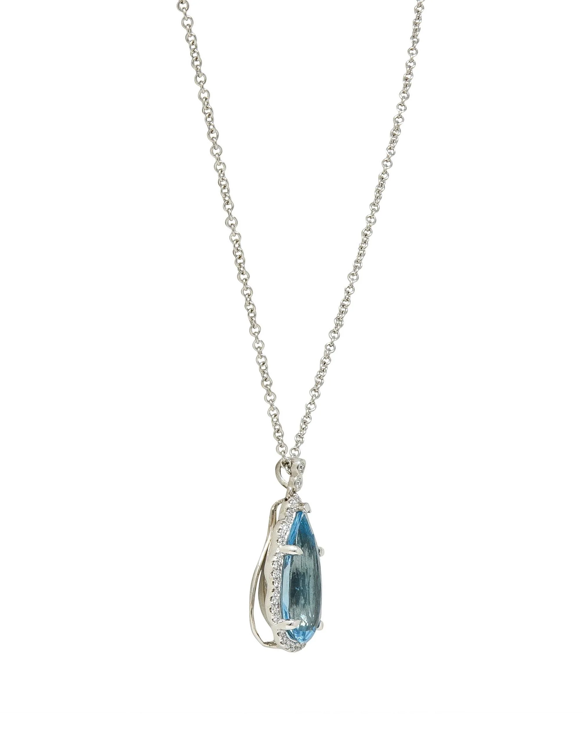 Contemporary 4.42 CTW Aquamarine Diamond 14 Karat White Gold Pendant Necklace - Image 6
