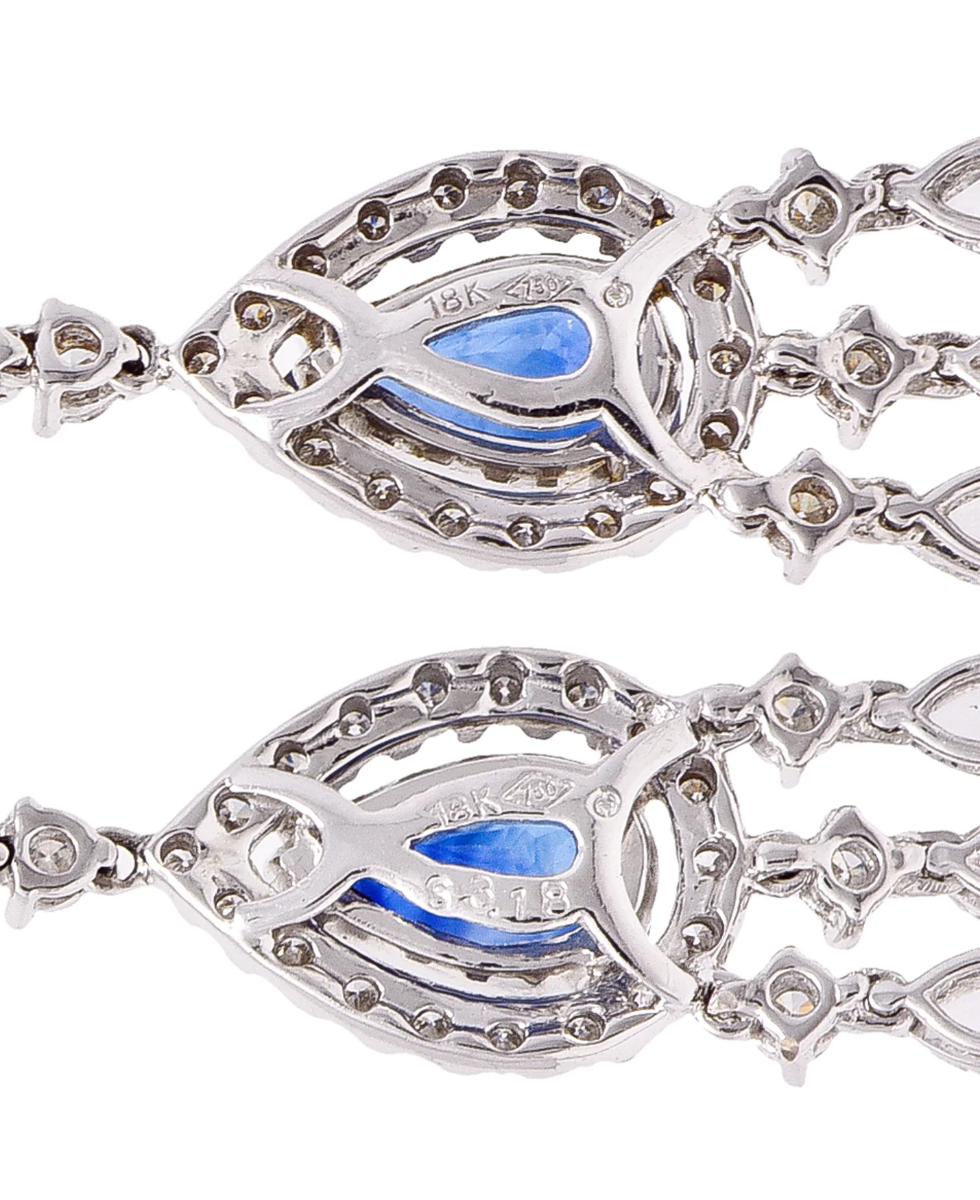 Contemporary 4.46 CTW Pear Cut sapphire Diamond 18 Karat White Gold Fringe Drop Earrings - Image 4