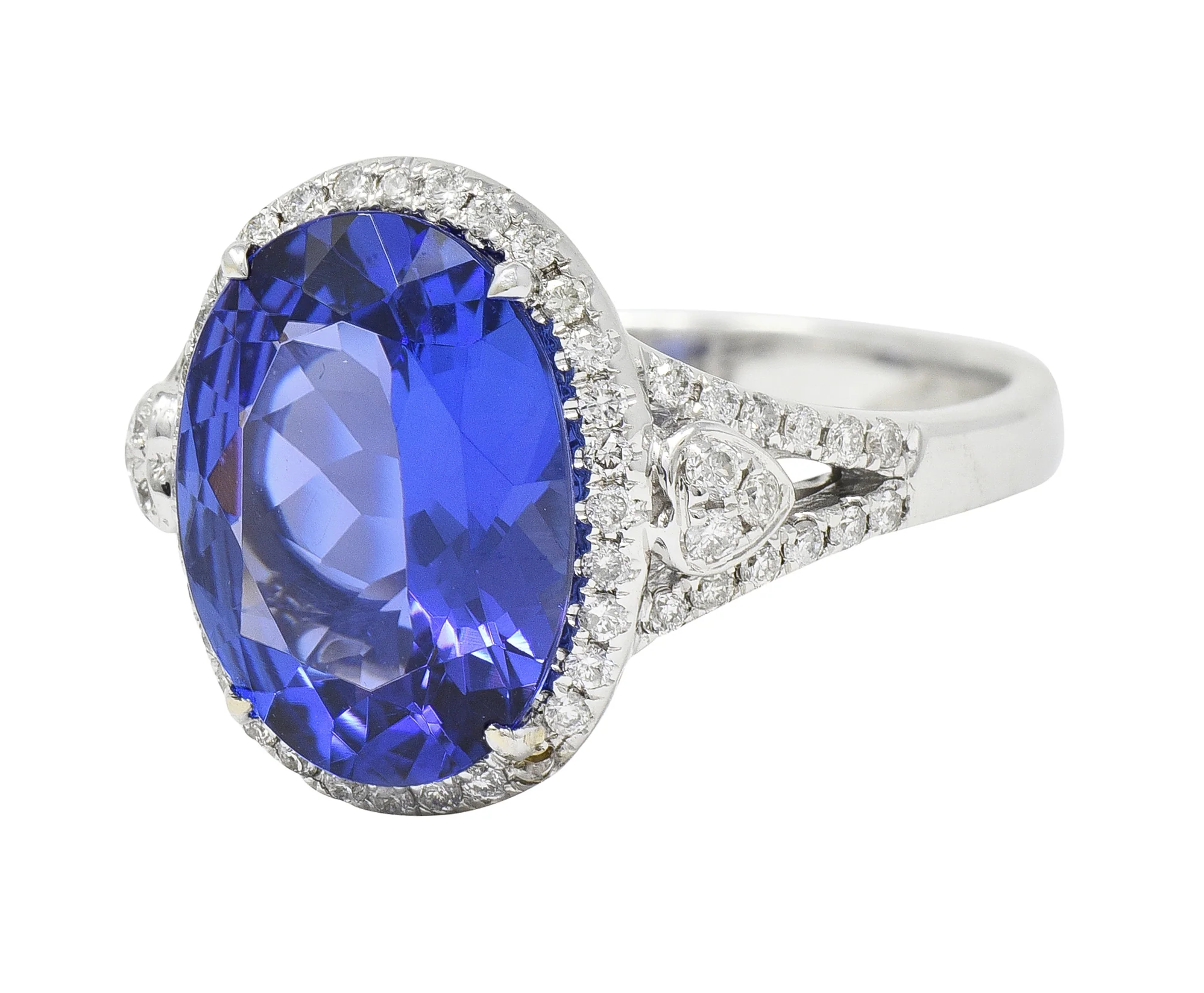 Contemporary 4.71 CTW Tanzanite Diamond 14 Karat White Gold Halo Ring - Image 6