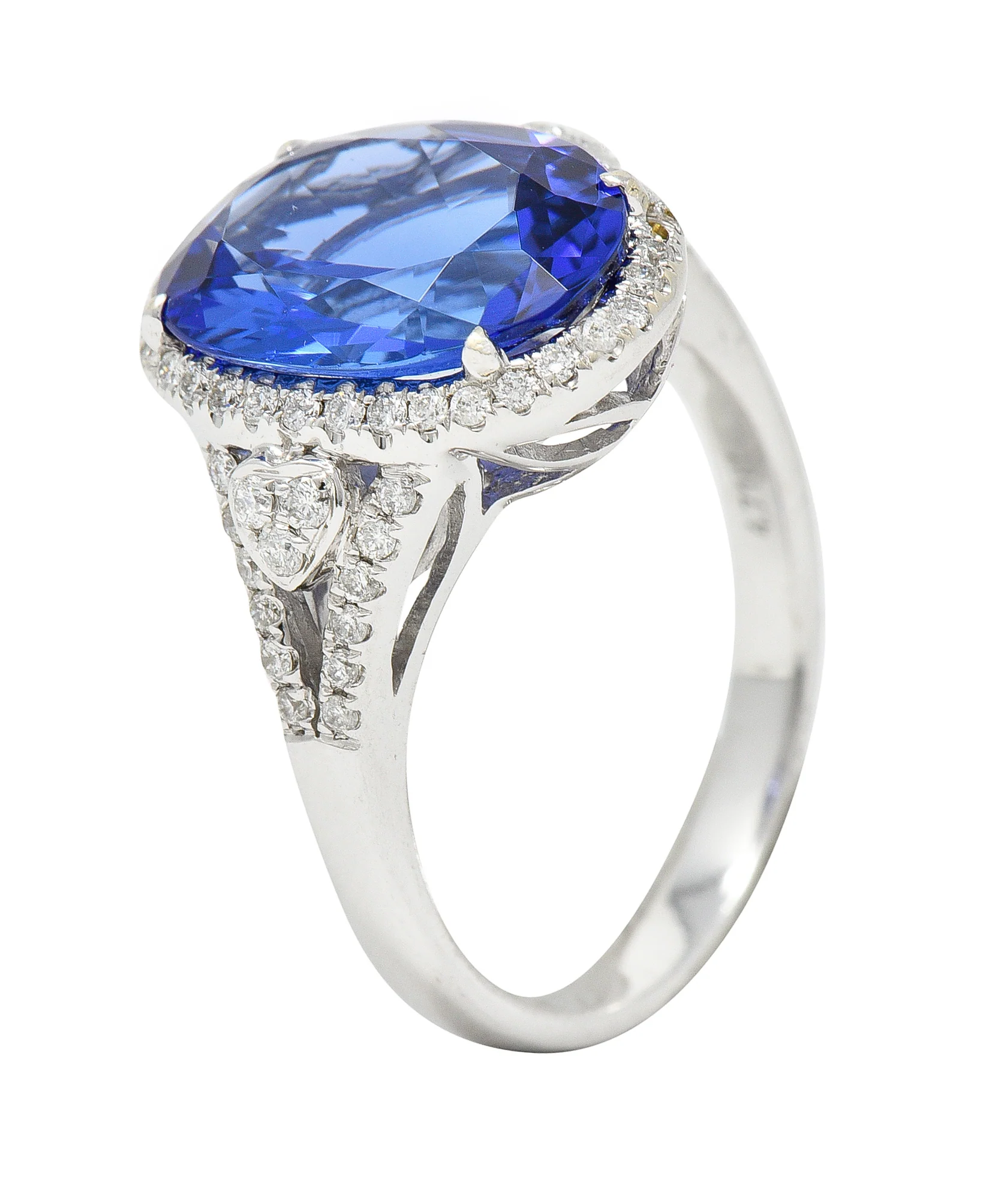 Contemporary 4.71 CTW Tanzanite Diamond 14 Karat White Gold Halo Ring - Image 9