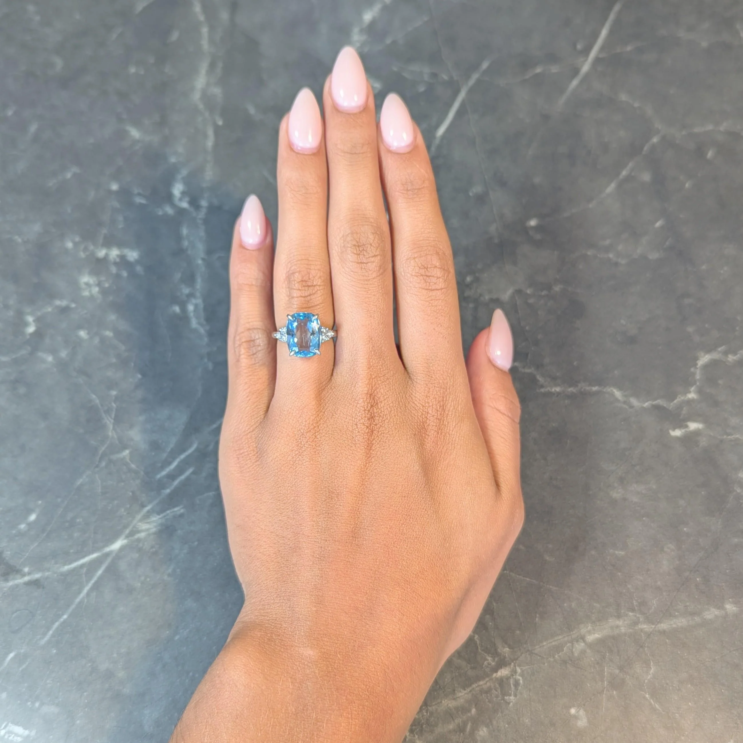 Contemporary 4.72 CTW Aquamarine Diamond Platinum Cluster Cocktail Ring - Image 2