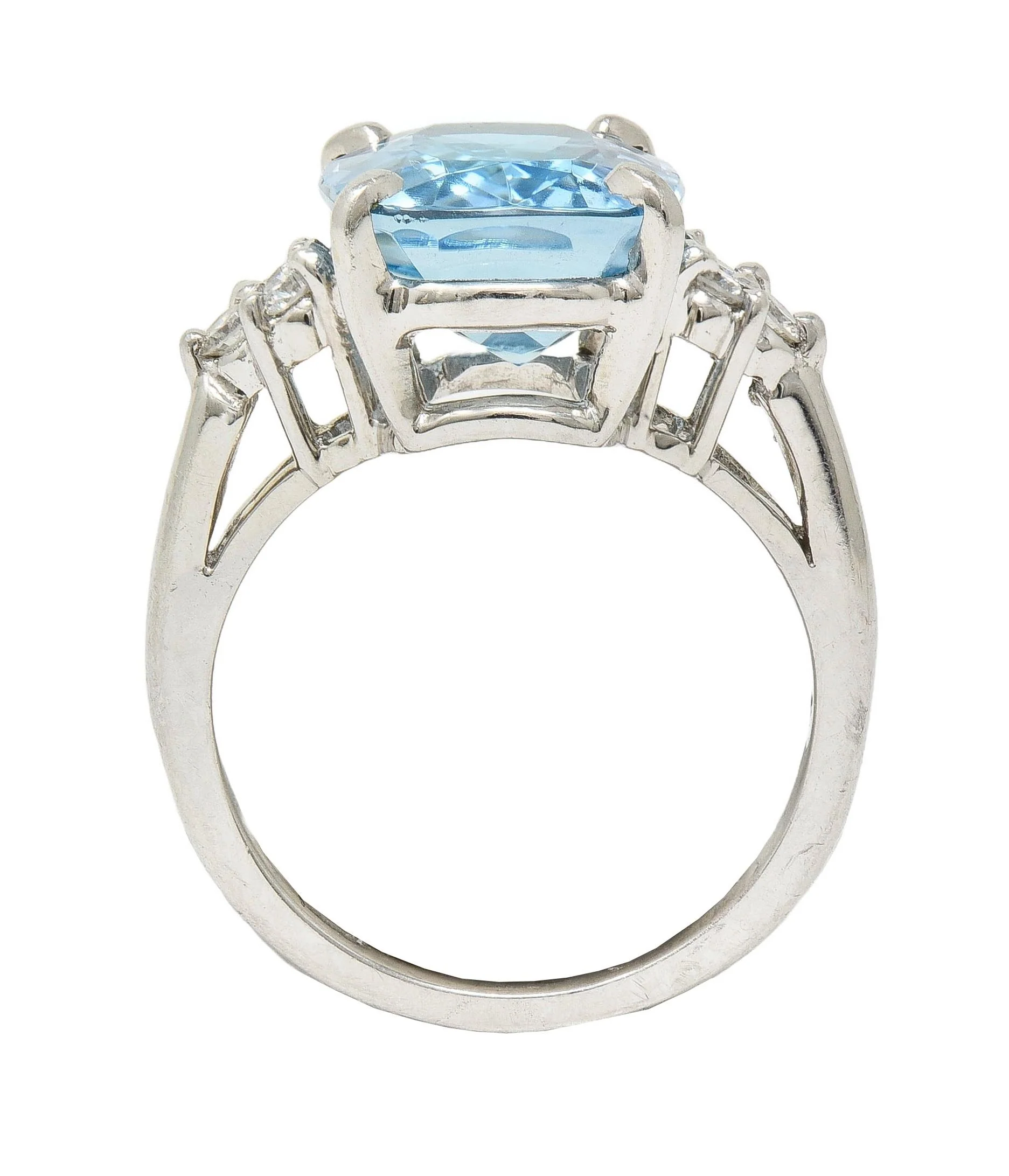 Contemporary 4.72 CTW Aquamarine Diamond Platinum Cluster Cocktail Ring - Image 4