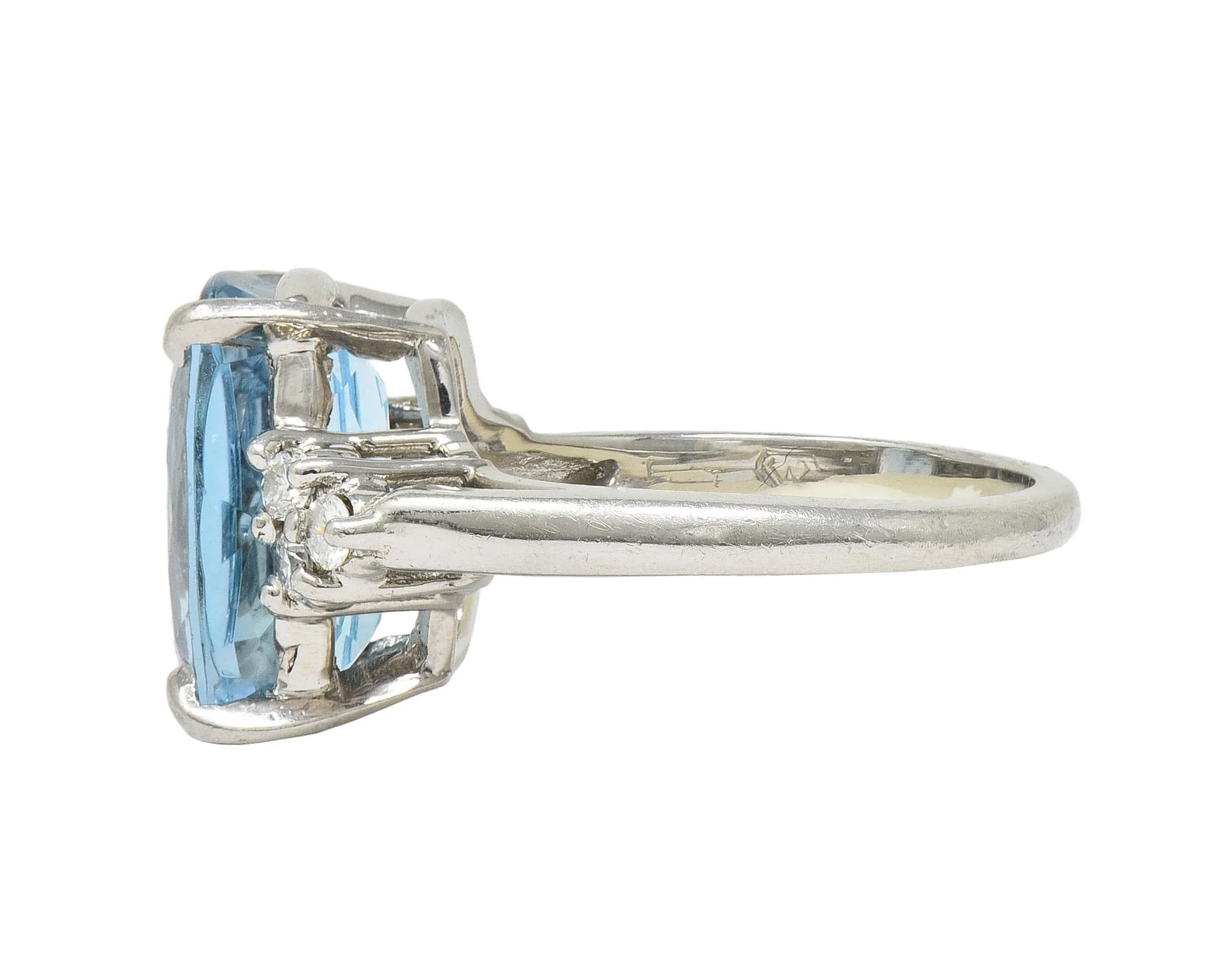Contemporary 4.72 CTW Aquamarine Diamond Platinum Cluster Cocktail Ring - Image 7