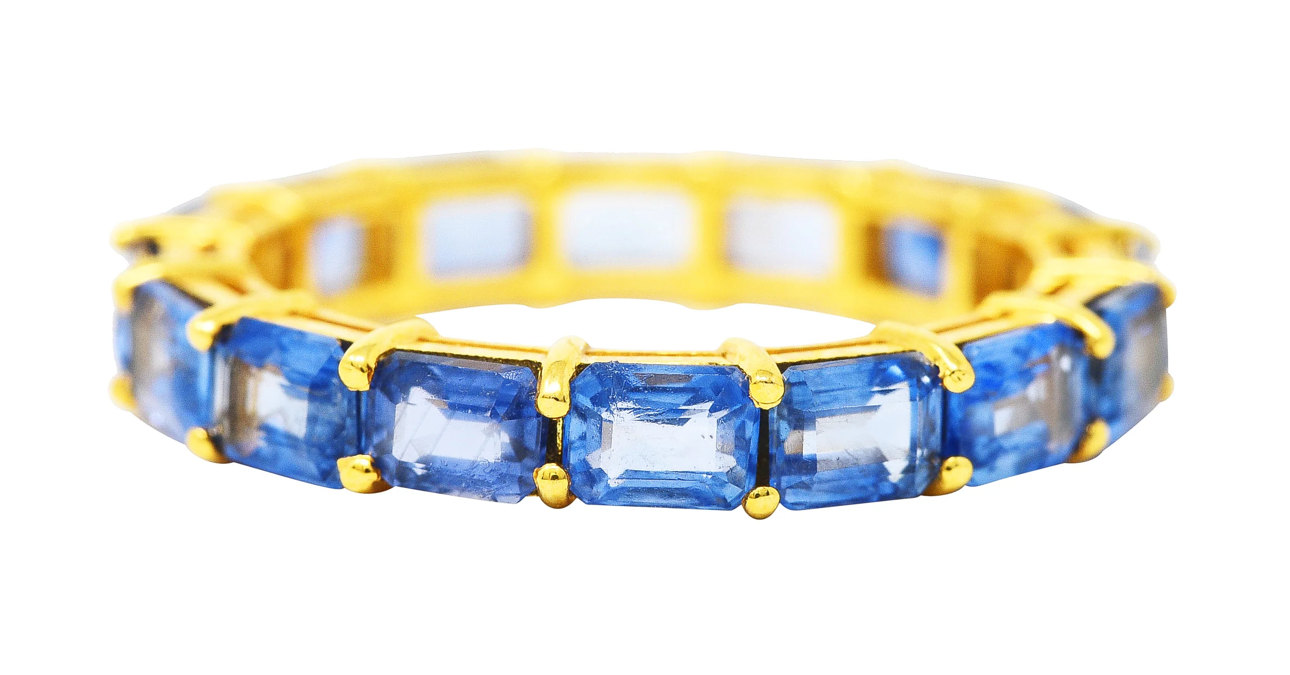 Contemporary 4.80 CTW Emerald Cut Sapphire 18 Karat Yellow Gold Eternity Band Ring - Image 3