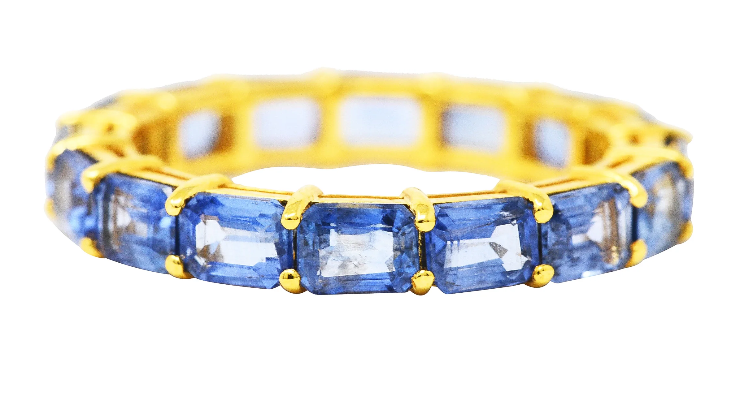 Contemporary 4.80 CTW Emerald Cut Sapphire 18 Karat Yellow Gold Eternity Band Ring - Image 5
