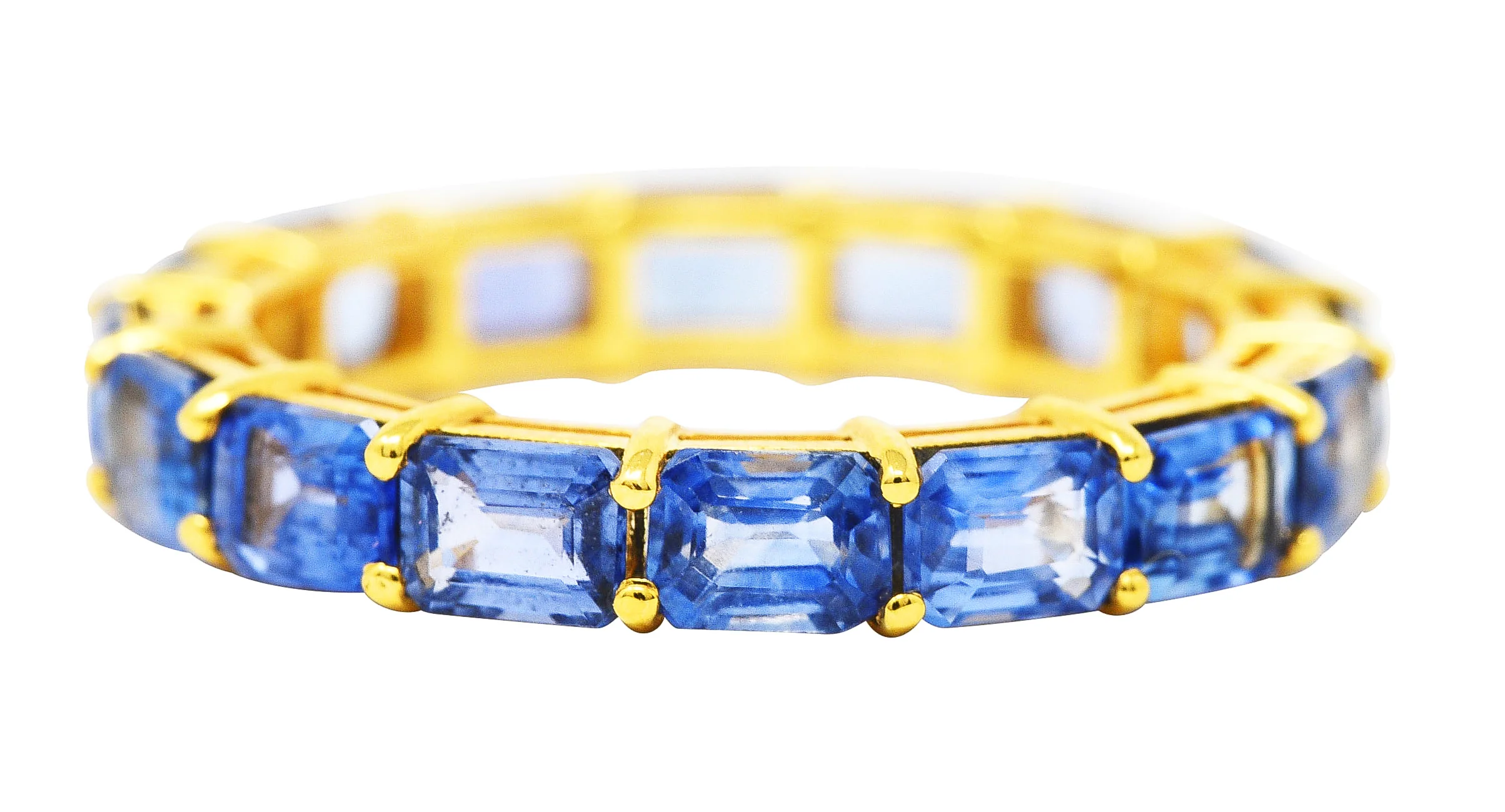 Contemporary 4.80 CTW Emerald Cut Sapphire 18 Karat Yellow Gold Eternity Band Ring - Image 6