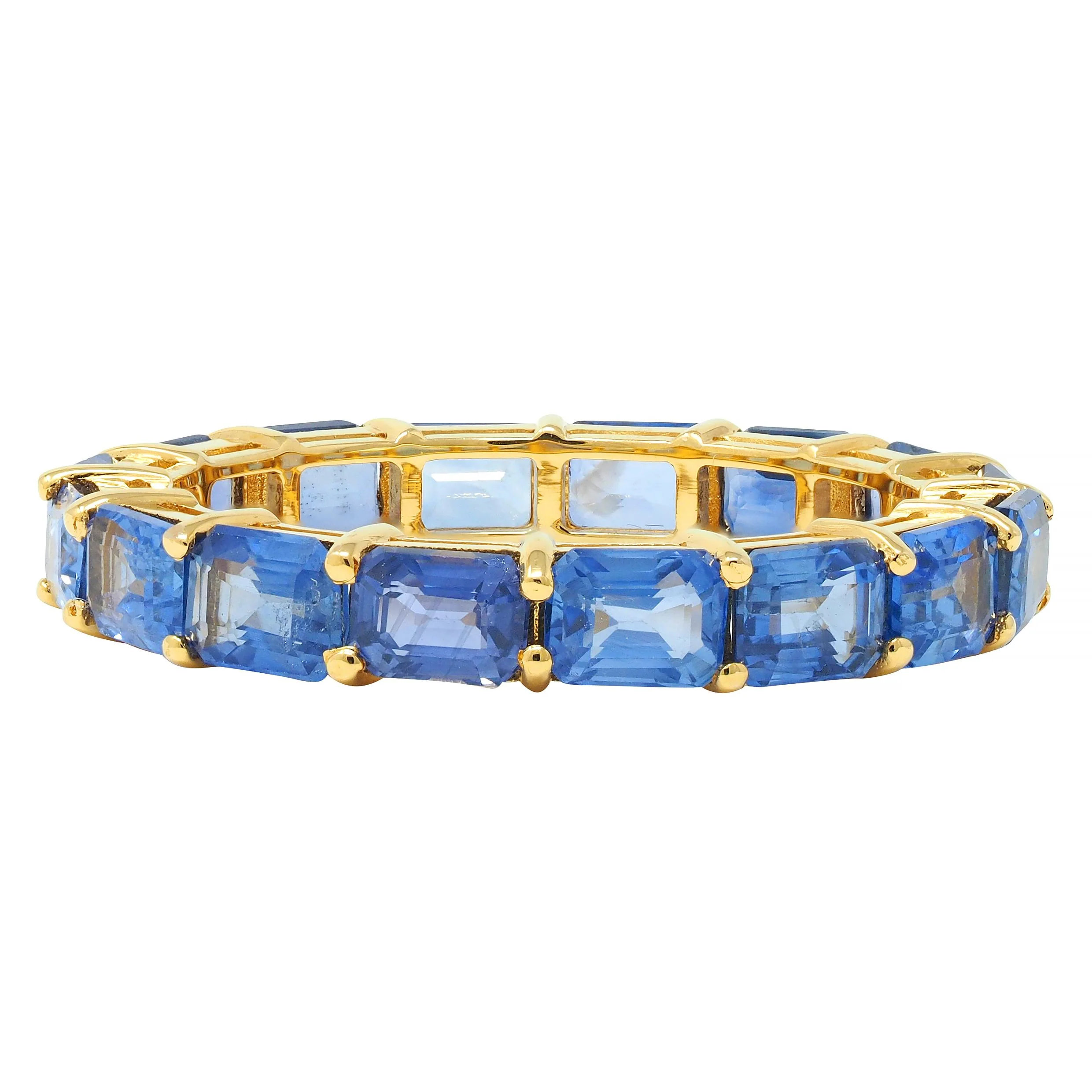 Contemporary 4.80 CTW Emerald Cut Sapphire 18 Karat Yellow Gold Eternity Band Ring - Image 3