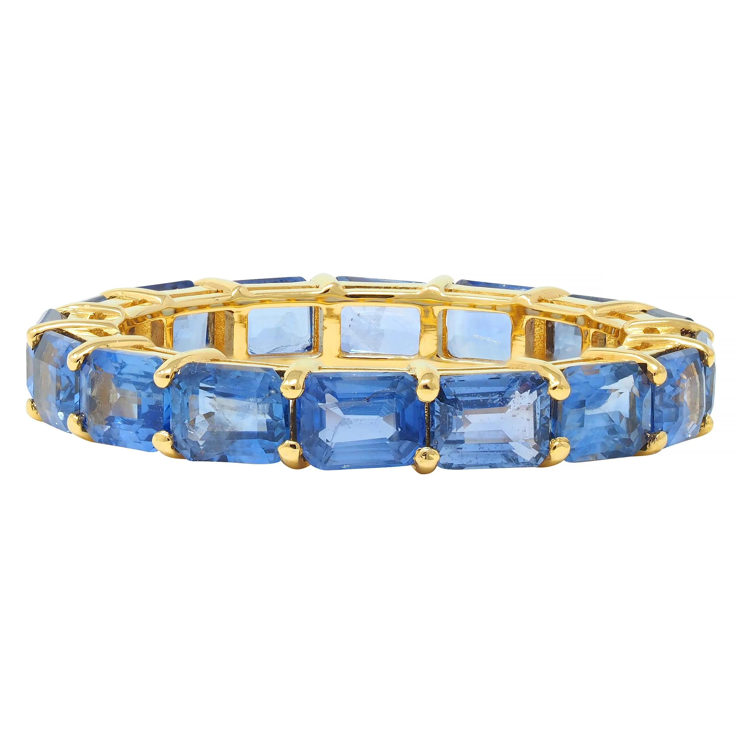 Contemporary 4.80 CTW Emerald Cut Sapphire 18 Karat Yellow Gold Eternity Band Ring - Image 5