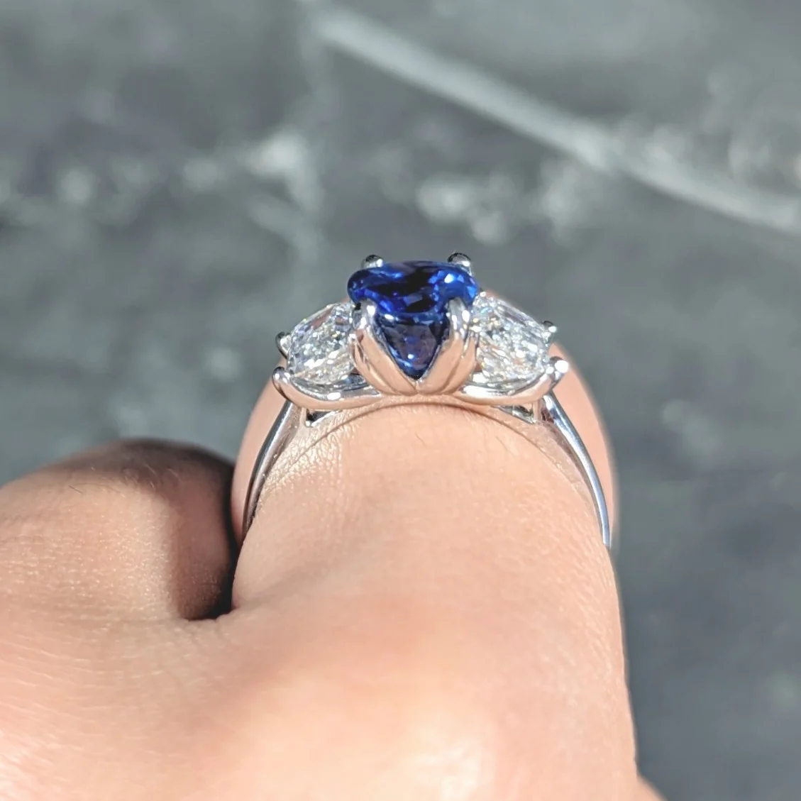 Contemporary 4.82 CTW Oval Cut No Heat Sapphire Emerald Cut Diamond Platinum Three Stone Ring GIA - Image 11