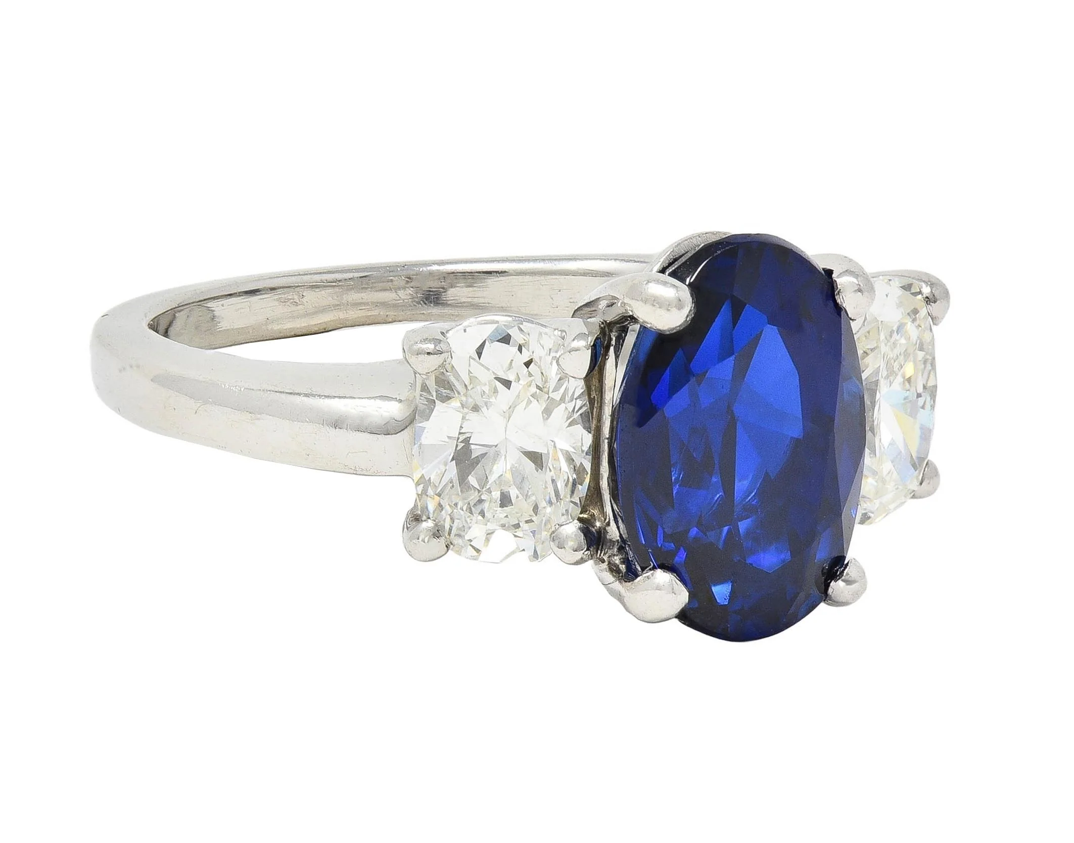 Contemporary 5.00 CTW No Heat Ceylon Sapphire Diamond Platinum Three Stone Ring GIA - Image 2