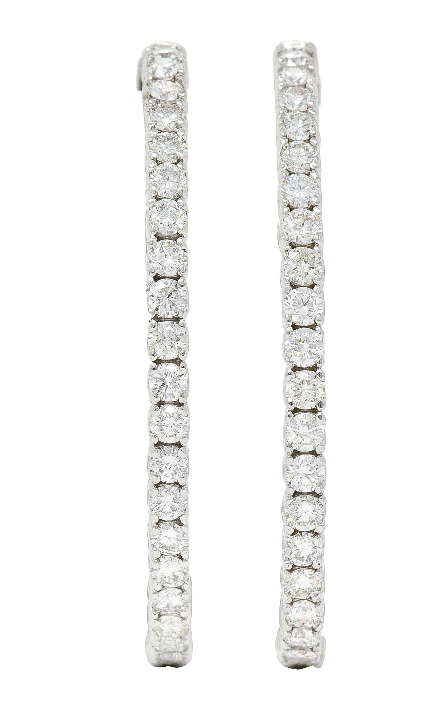 Contemporary 5.04 CTW Diamond 14 Karat White Gold Oval Inside Outside Hoop Earrings - Image 2