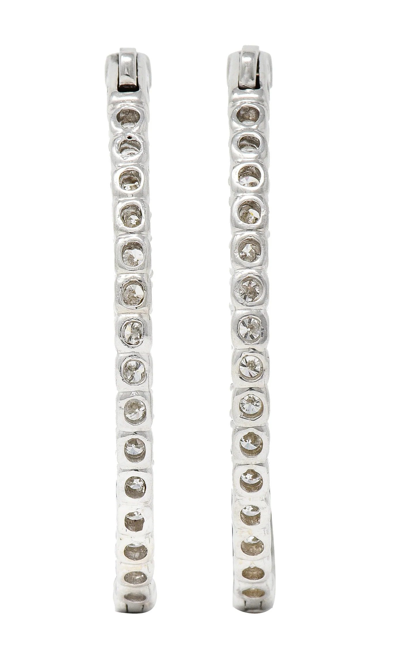 Contemporary 5.04 CTW Diamond 14 Karat White Gold Oval Inside Outside Hoop Earrings - Image 4