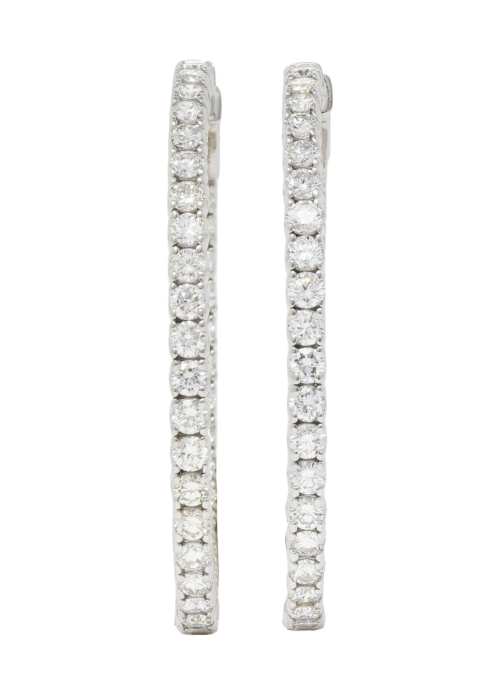 Contemporary 5.05 CTW Diamond 14 Karat White Gold Inside Outside Hoop Earring - Image 3