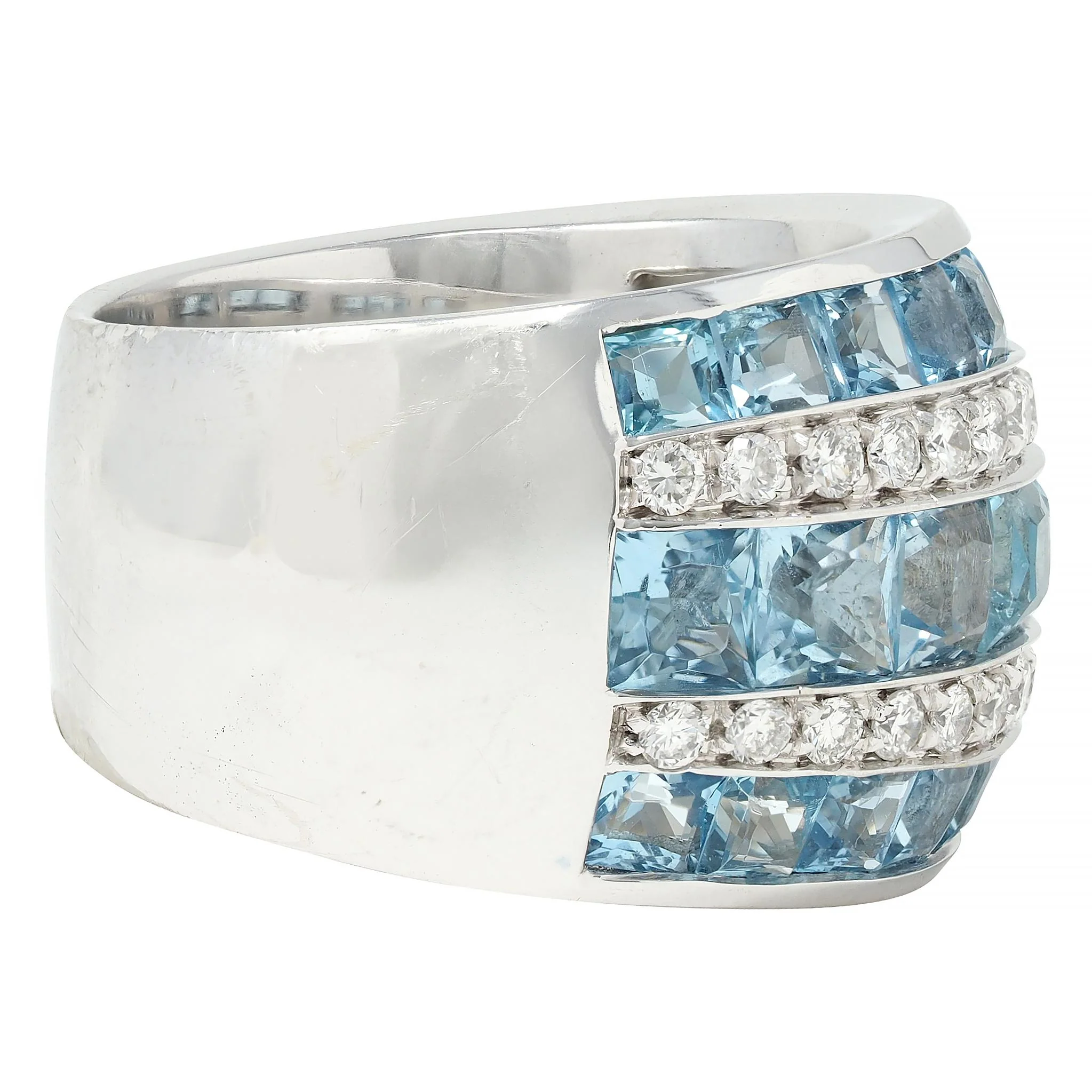 Contemporary 5.40 CTW Aquamarine Diamond 18 Karat White Gold Band Ring - Image 3