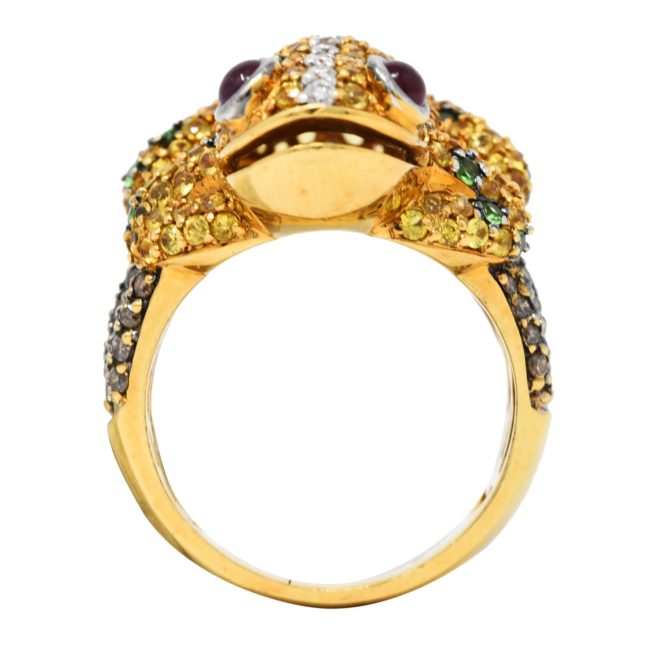 Contemporary 5.54 CTW Diamond Sapphire Tsavorite Ruby 18 Karat Gold Frog Ring - Image 9