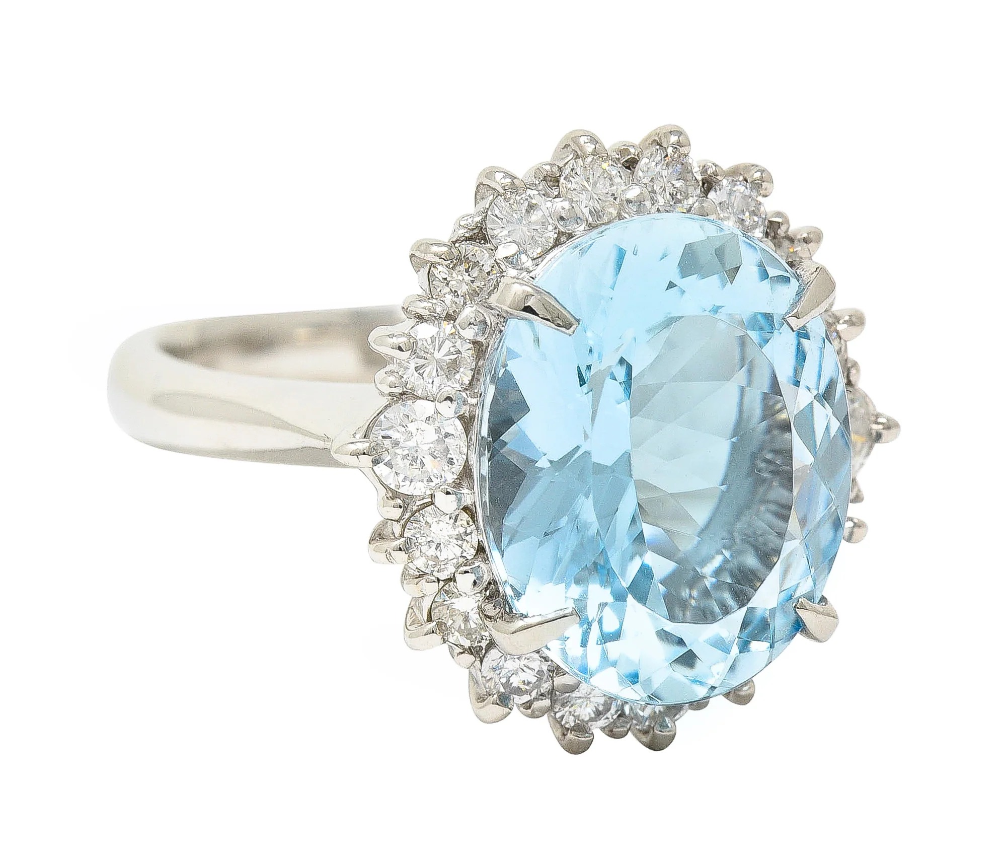 Contemporary 5.55 CTW Oval Cut Aquamarine Diamond Platinum Halo Ring - Image 2