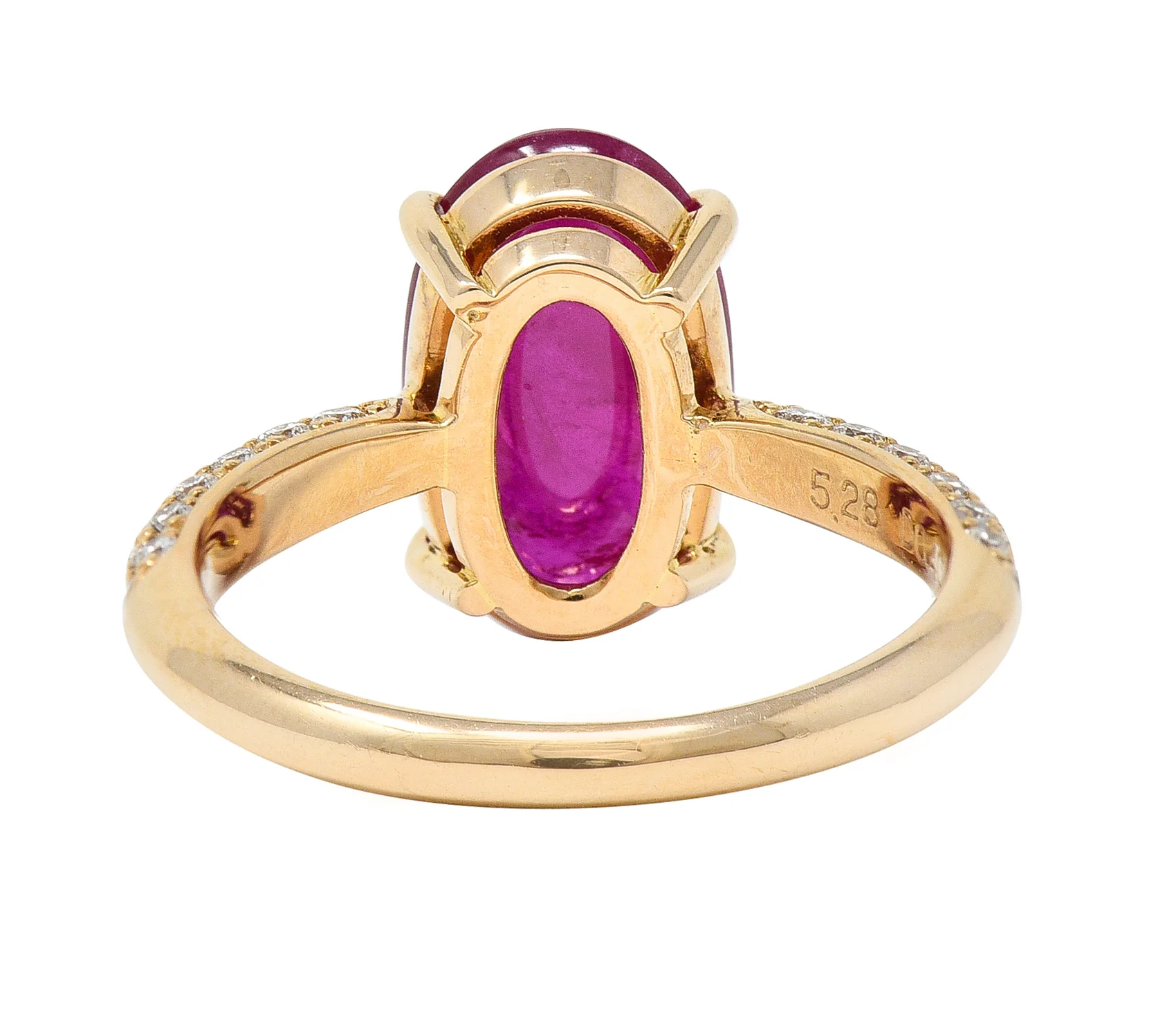 Contemporary 5.68 CTW Ruby Cabochon Diamond 18 Karat Rose Gold Gemstone Ring - Image 4