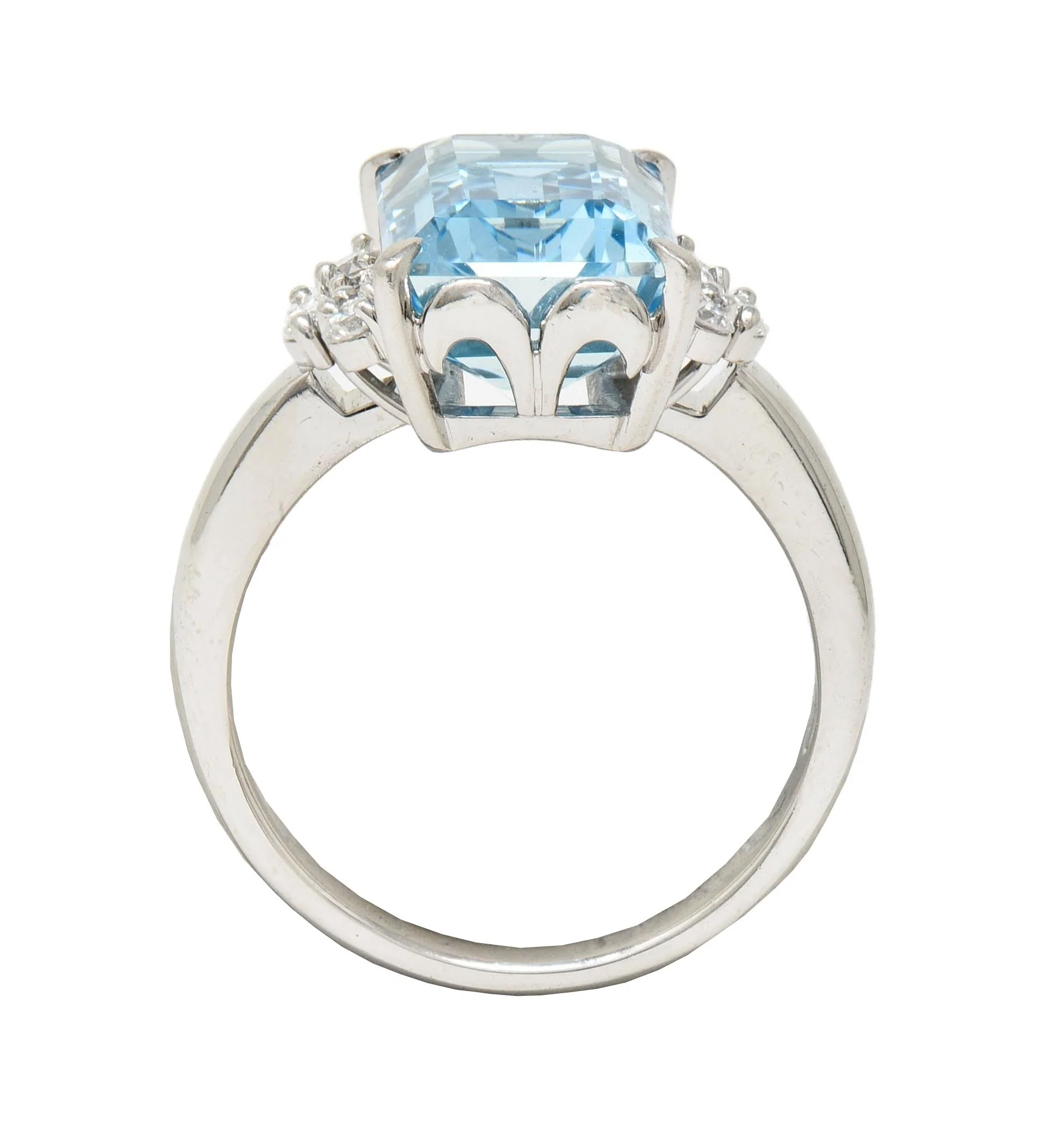 Contemporary 5.71 CTW Aquamarine Diamond Platinum Cluster Cocktail Ring - Image 11