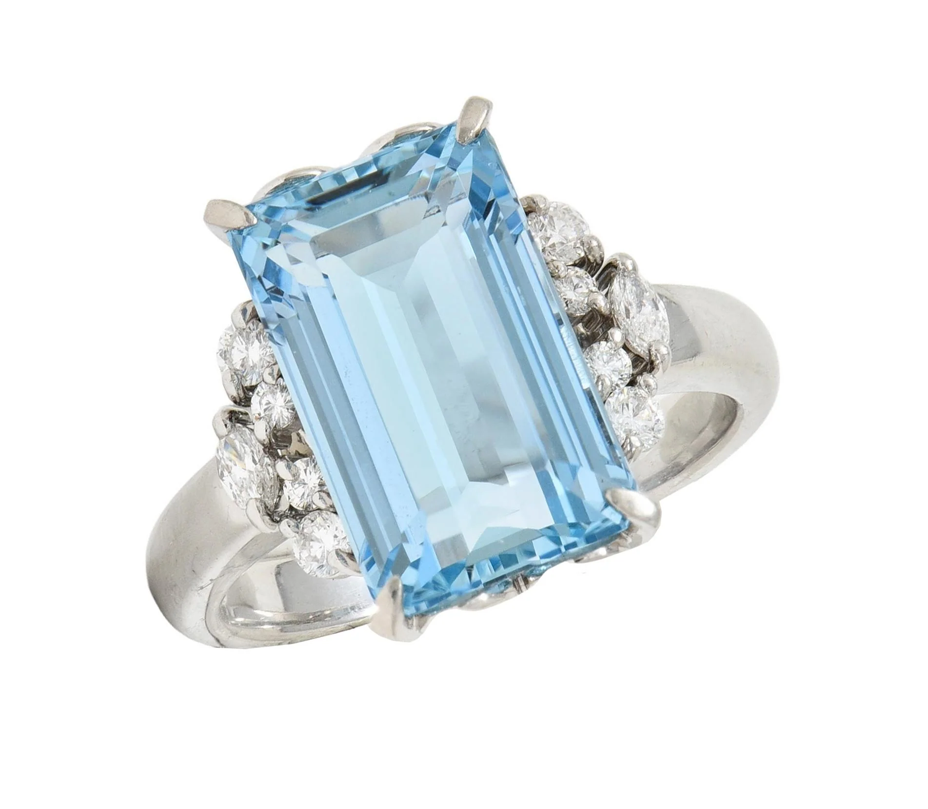 Contemporary 5.71 CTW Aquamarine Diamond Platinum Cluster Cocktail Ring - Image 12