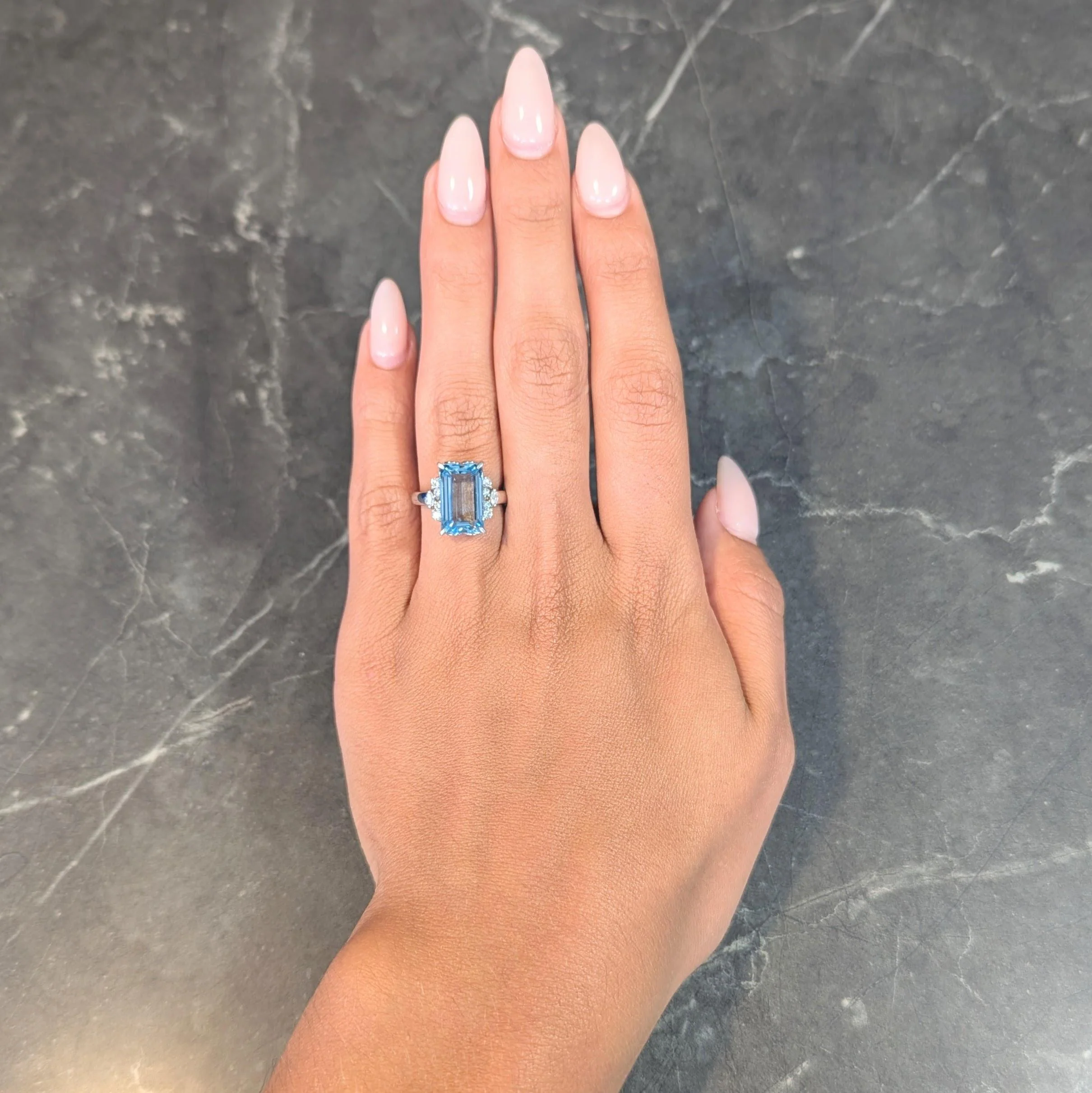 Contemporary 5.71 CTW Aquamarine Diamond Platinum Cluster Cocktail Ring - Image 13