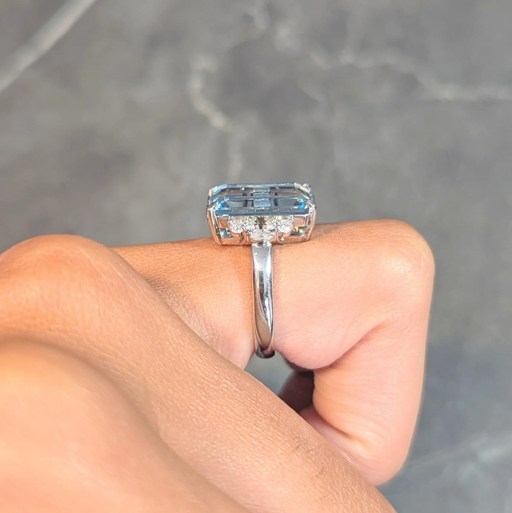 Contemporary 5.71 CTW Aquamarine Diamond Platinum Cluster Cocktail Ring - Image 15