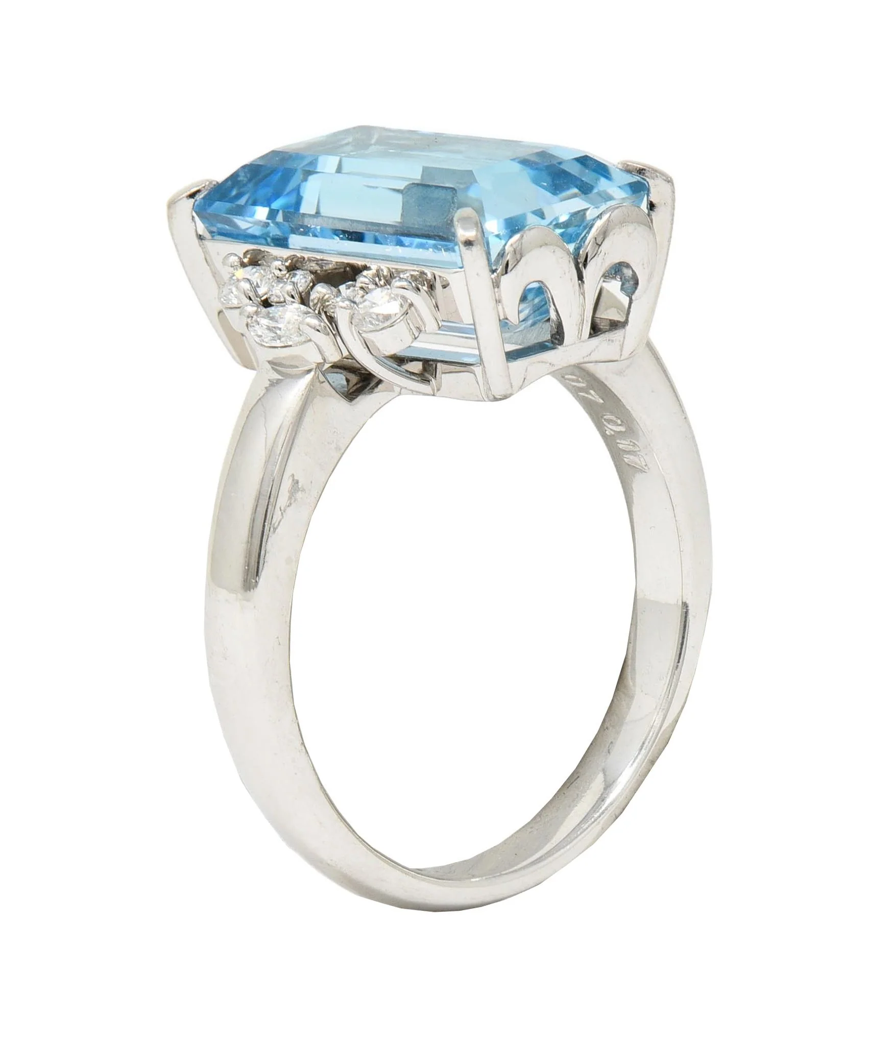 Contemporary 5.71 CTW Aquamarine Diamond Platinum Cluster Cocktail Ring - Image 2