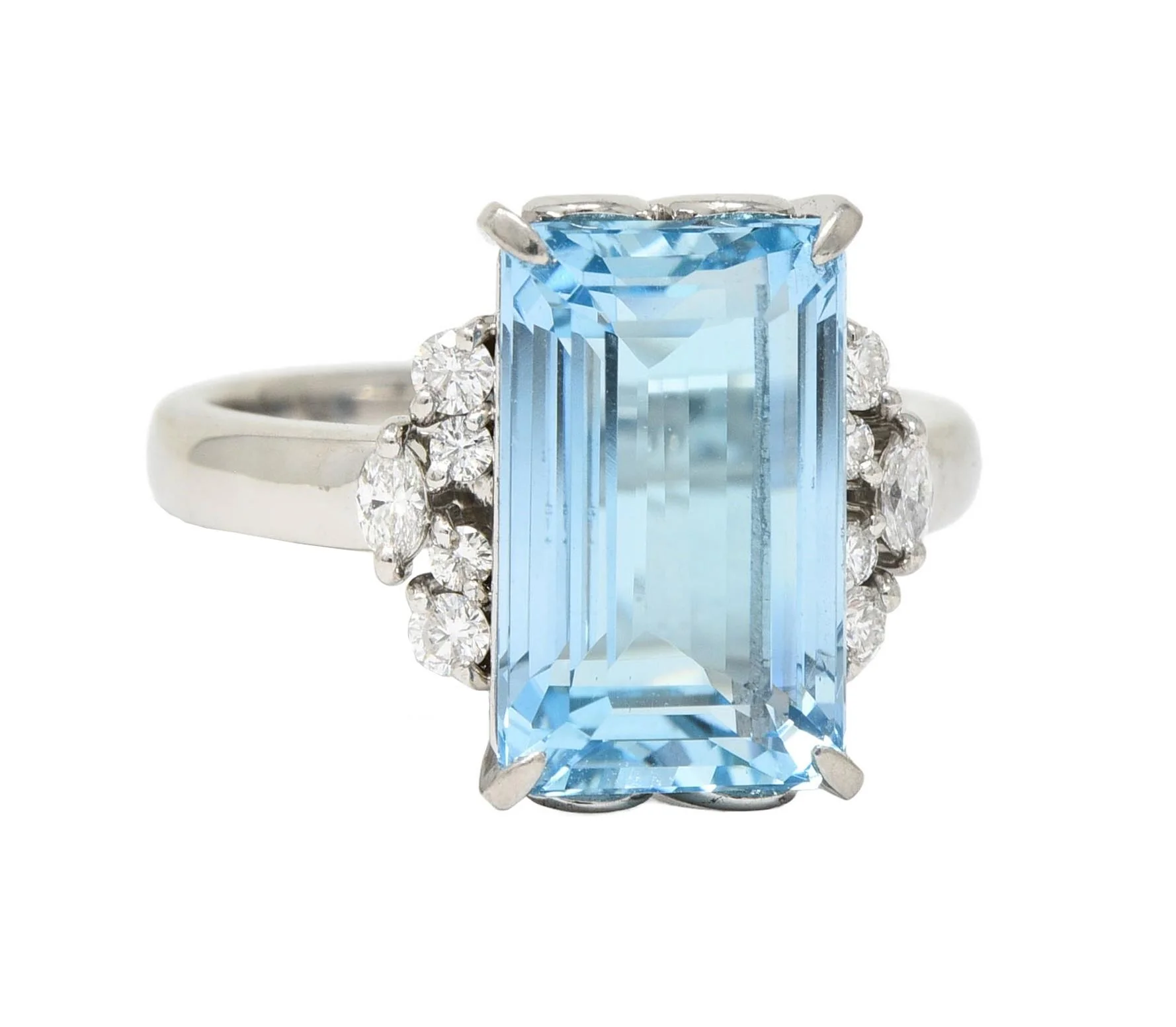 Contemporary 5.71 CTW Aquamarine Diamond Platinum Cluster Cocktail Ring - Image 4
